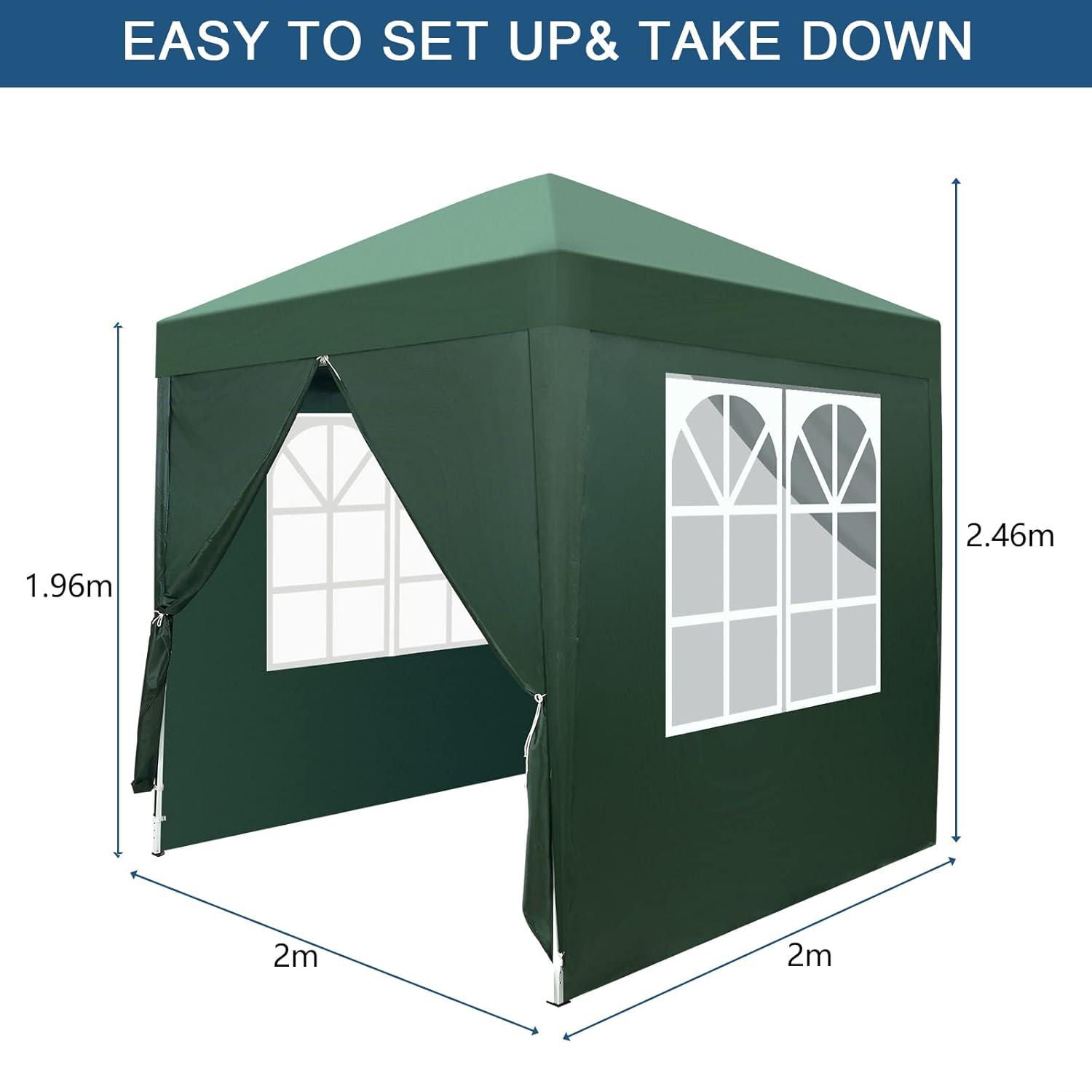 6.5x6.5ft Pop Up Canopy Tent, Outdoor Instant Shelter Folding Canopy with 4 Side Walls and Carry Bag for Commercial Events, Party, Backyard BBQ, Camping (Green)