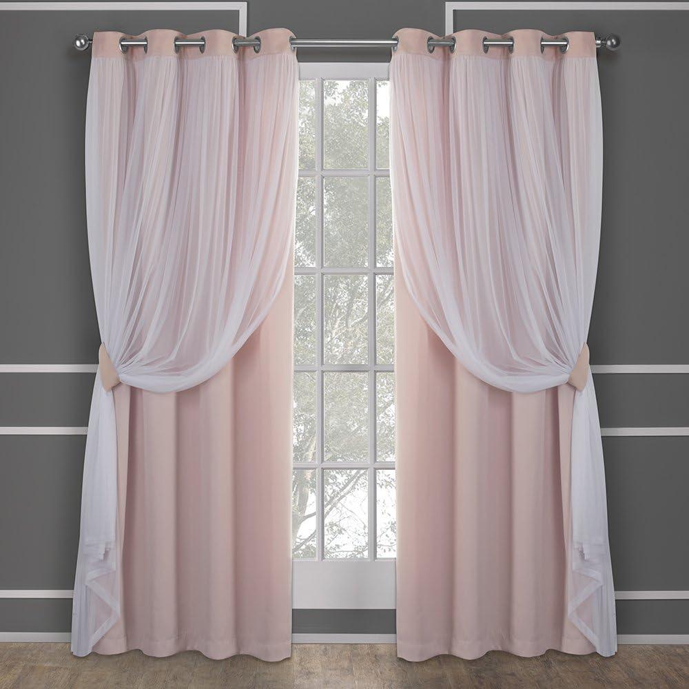 Rose Blush Blackout Sheer Grommet Curtain Panels, 52 x 84