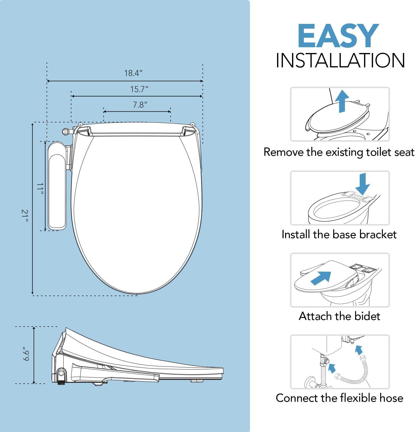 Barumi BM-5000 Electric Elongated Bidet for Toilet, Warm Seat & Air Dryer, Warm Water & Pressure, Self-Cleaning, Child Mode, Eco Mode, Night Light, Hybrid Heating, Soft Close Lid