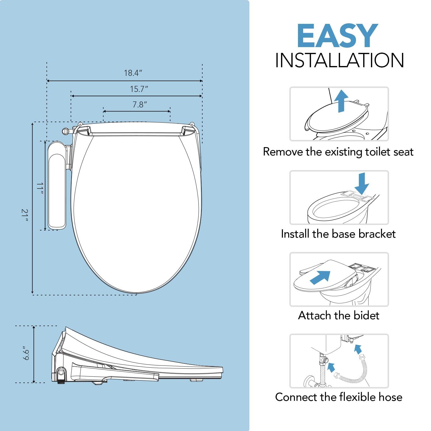 Barumi BM-5000 Electric Elongated Bidet for Toilet, Warm Seat & Air Dryer, Warm Water & Pressure, Self-Cleaning, Child Mode, Eco Mode, Night Light, Hybrid Heating, Soft Close Lid