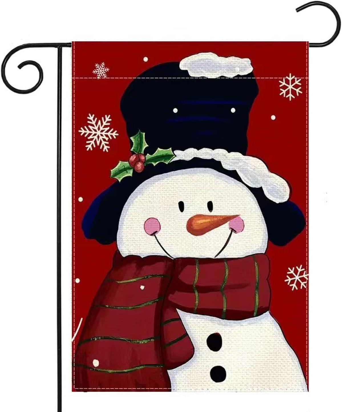 JOOCAR Smile Snowman with Red Scarf Outdoor Yard Flag Decorative Snowflake Winter Garden Flag 12x18 Inch
