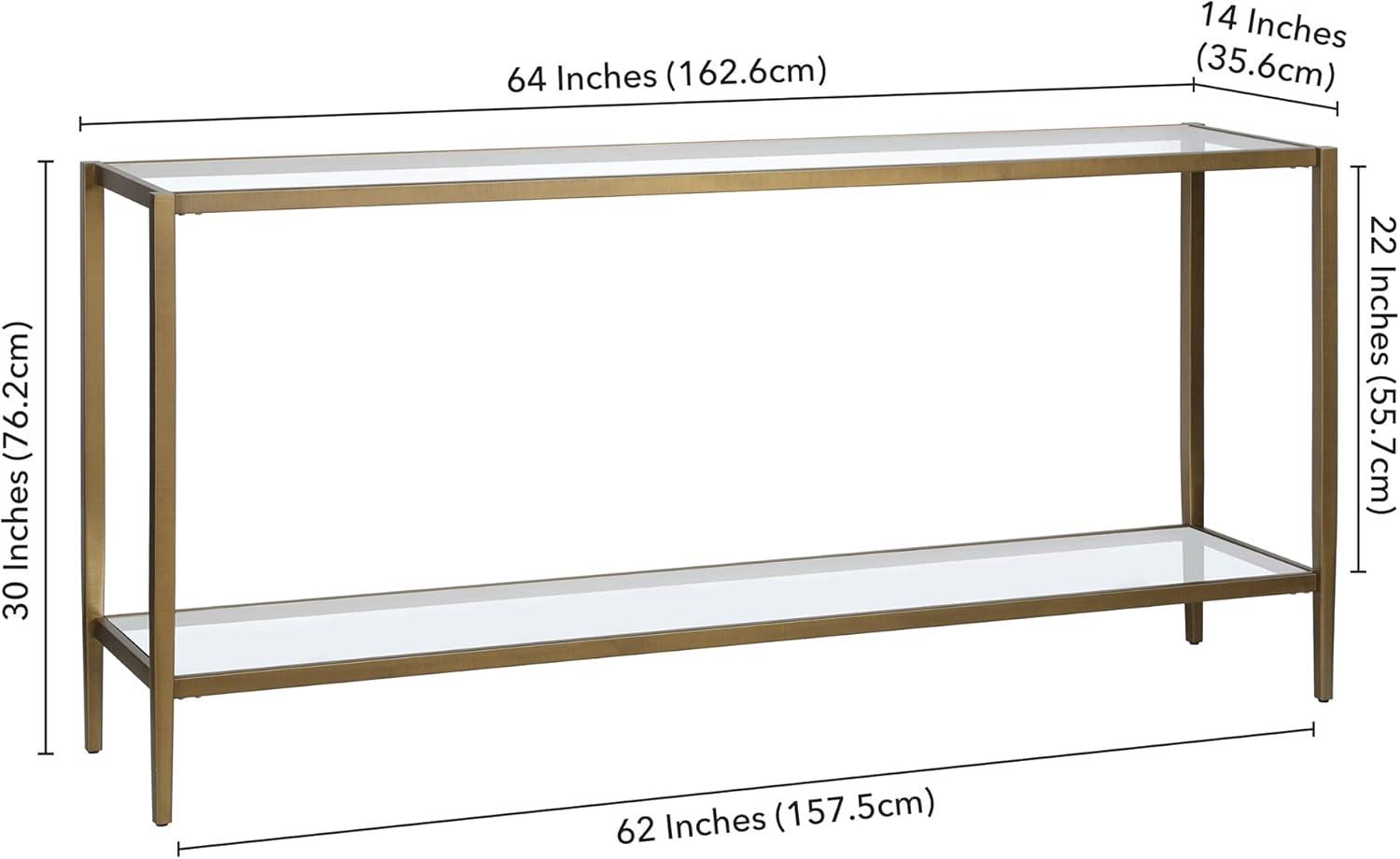 Hera 64 in. Brass Rectangle Glass Console Table