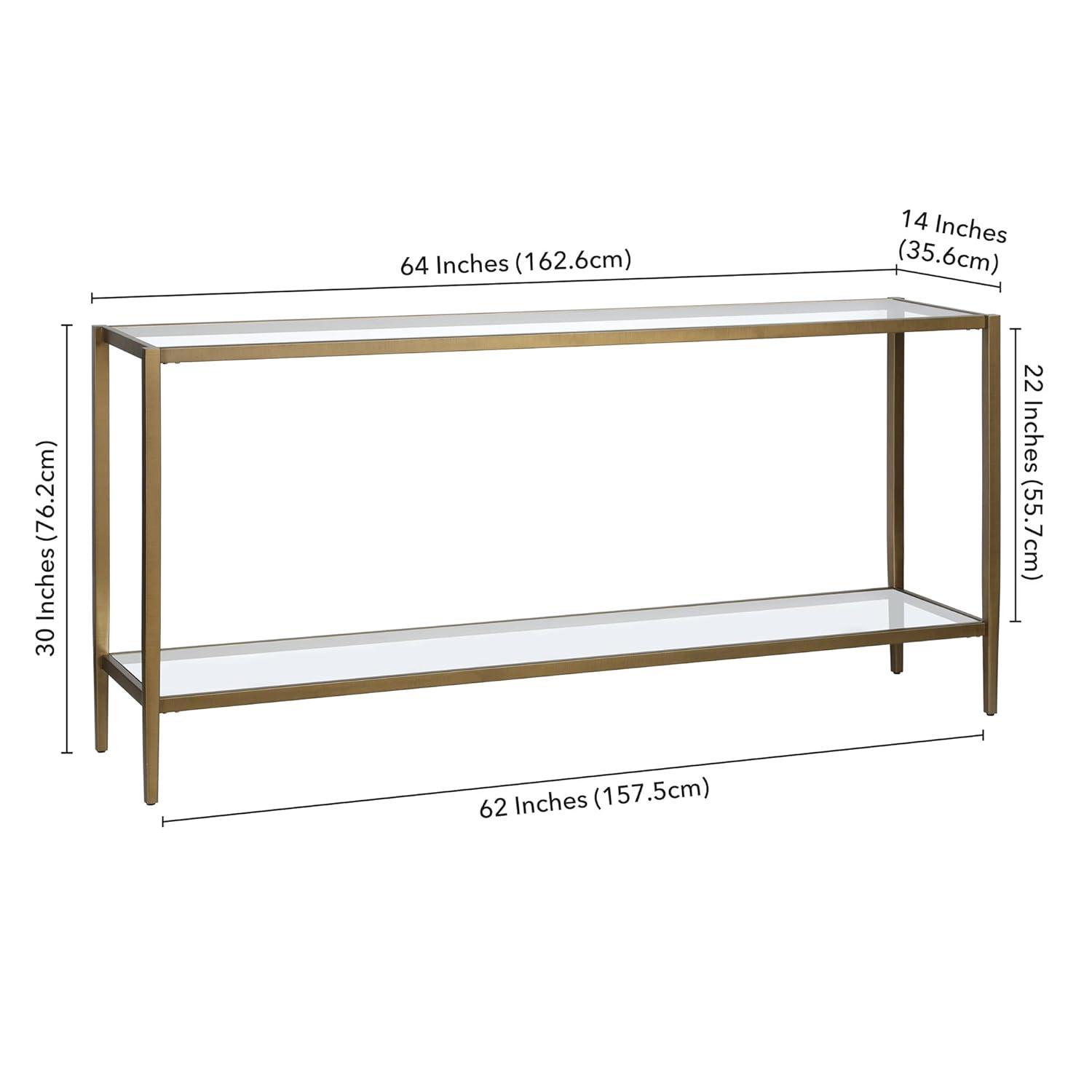 Hera 64 in. Brass Rectangle Glass Console Table
