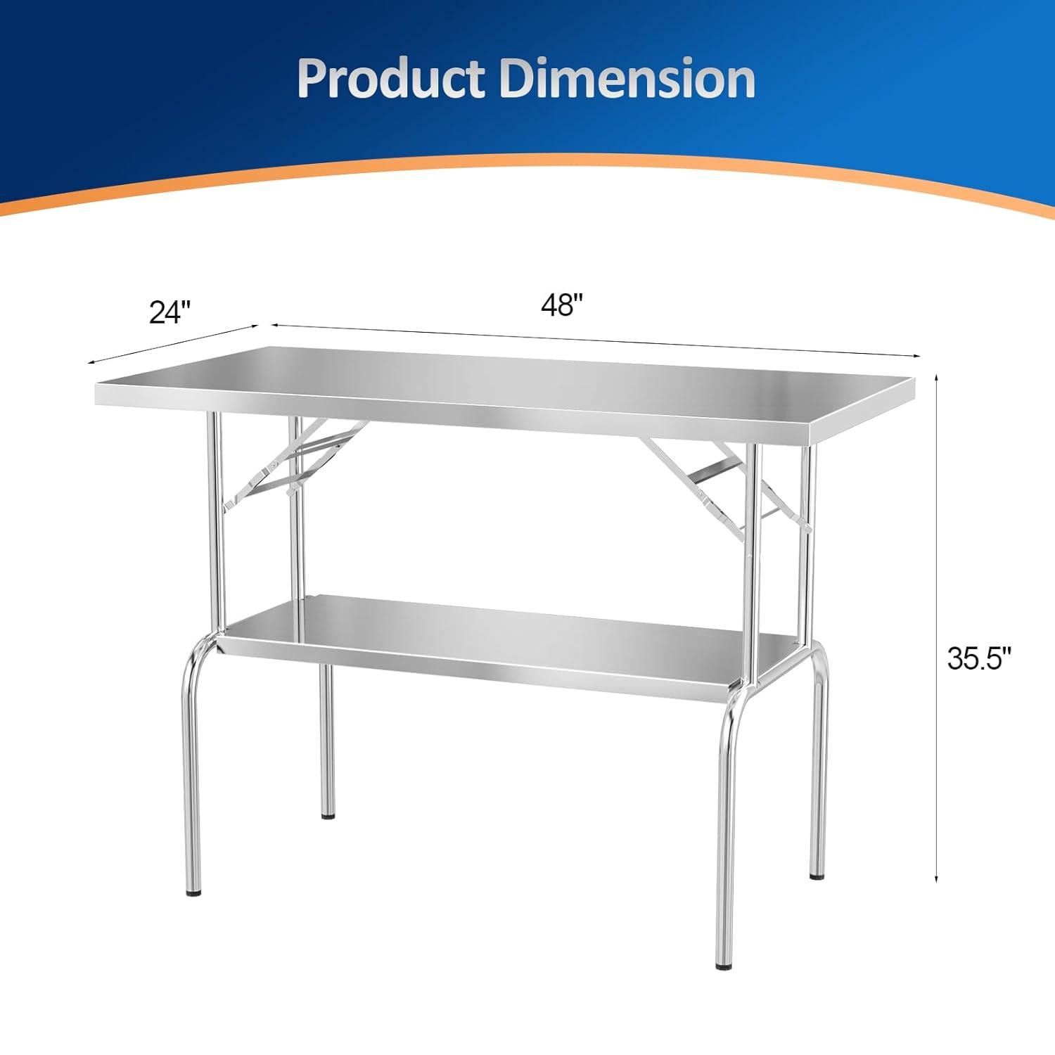 48 X 24 Inches Stainless Steel Folding Table With Undershelf