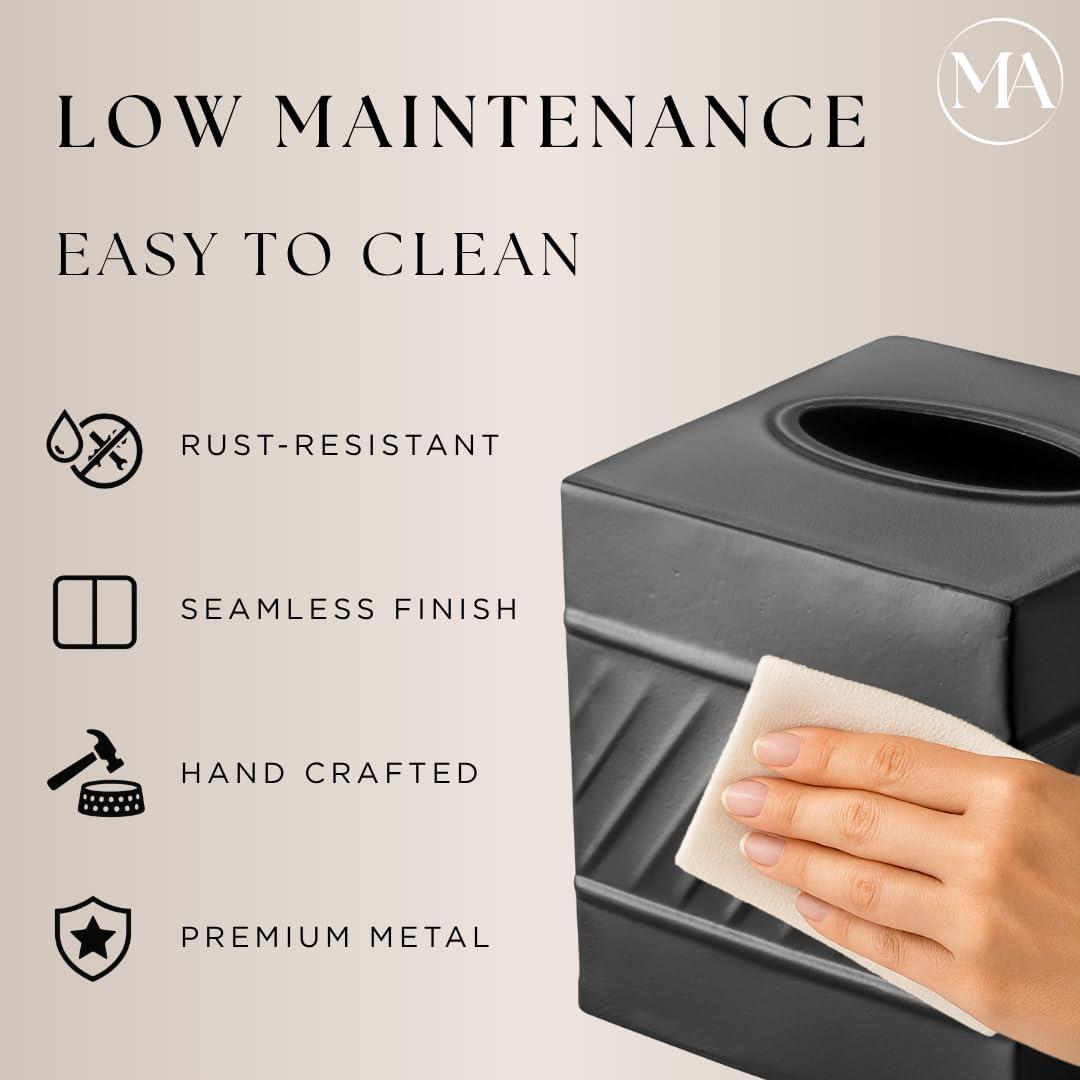 Monarch Abode Tissue Box Cover, Hand Hammered, Metal, Square Tissue Box Holder, Black