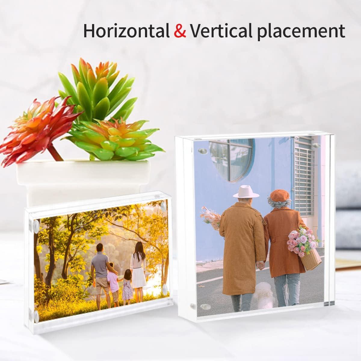 Acrylic 4x6 Picture Frames 3 Pack, Clear Photo Display Magnetic Photo Picture Frames 6 x 4 for Family. Pets, Friends Warming Pictures, Picture Frames for Office, Home, School, 10 + 10MM Thickness