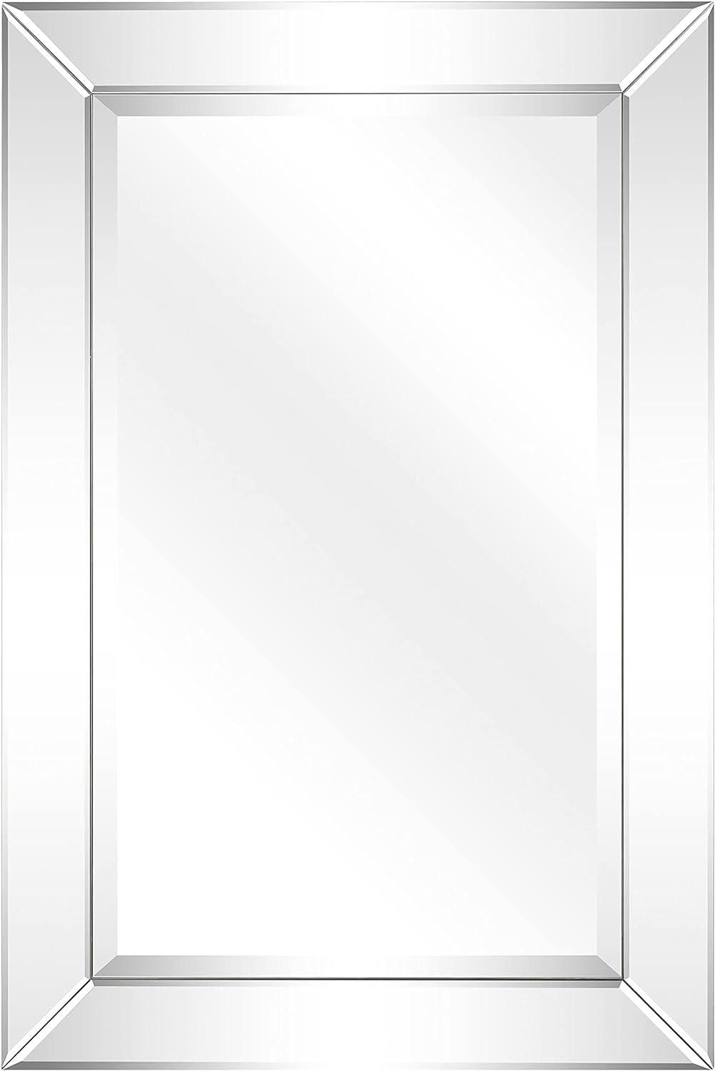 Moderno Beveled Solid Wood Frame Rectangular Wall Mirror, 24" x 36"