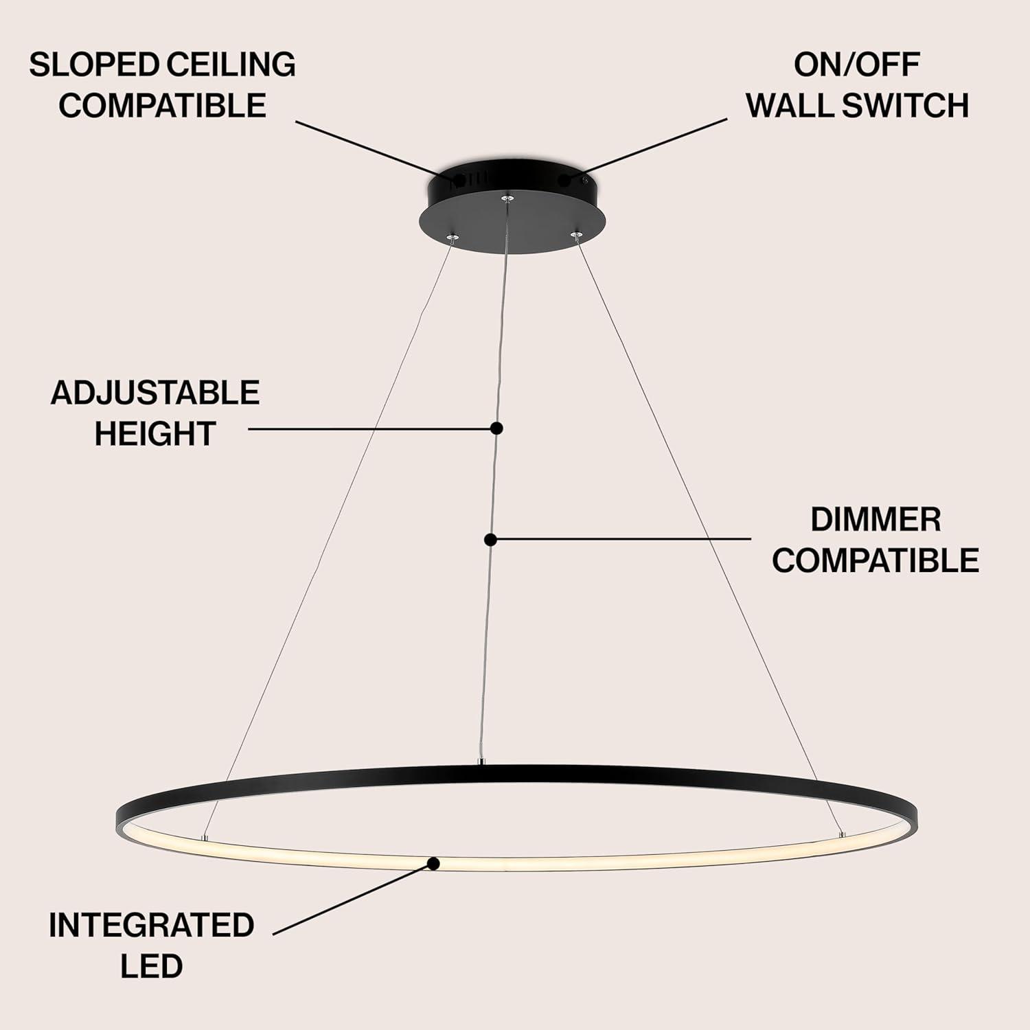 Circulo 35" Metal Round Modern Contemporary LED Integrated Pendant, Black