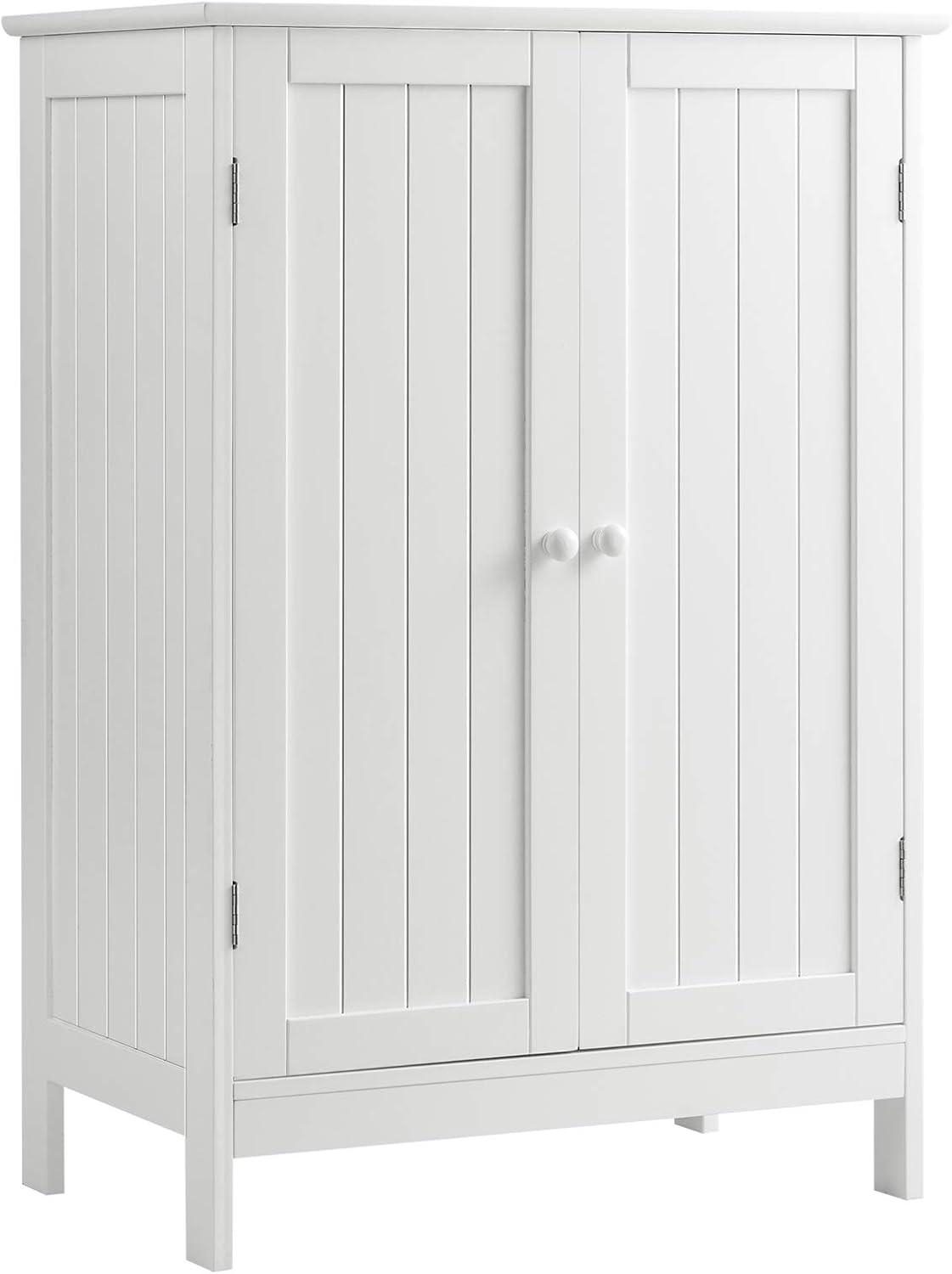 White MDF Bathroom Floor Cabinet with Adjustable Shelving