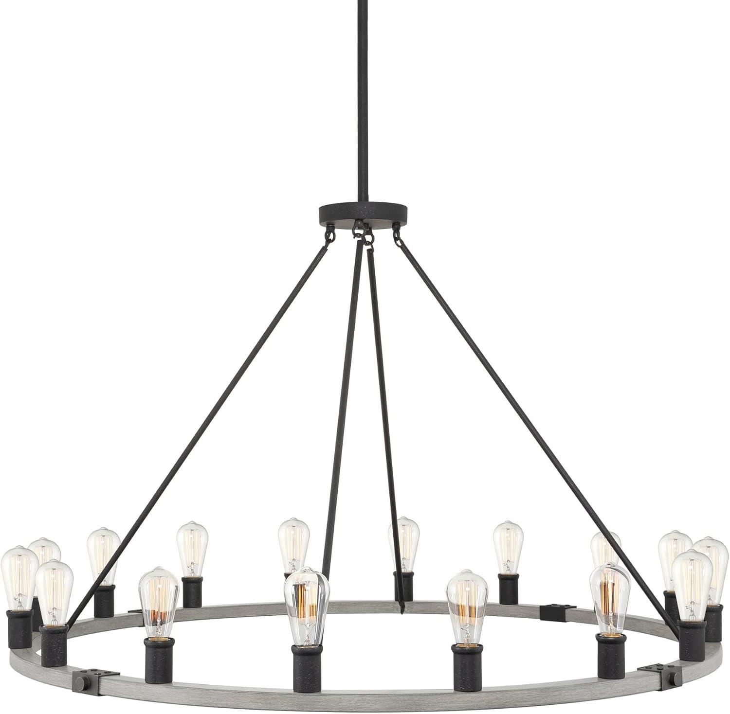 Jericho 48" Black and Gray Oak Wagon Wheel Chandelier