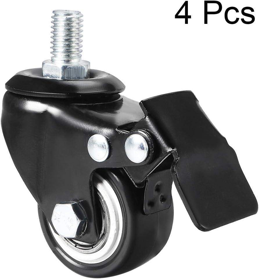 1.5 Inch Black Polyurethane Swivel Caster Wheels with Brake, Set of 4