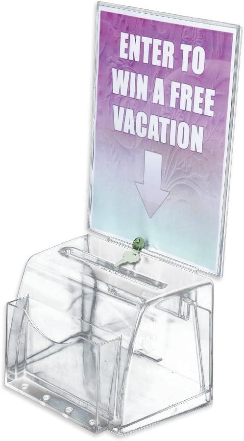Azar Displays 206009 Clear Medium Molded Lottery Box with Pocket, Lock and Key