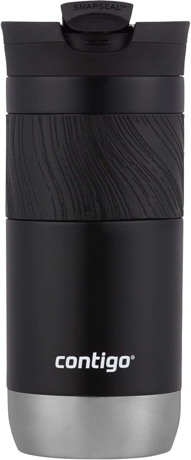 Contigo Byron 2.0 16oz Stainless Steel Travel Mug with SNAPSEAL Lid and Grip Licorice: Insulated Coffee Cup for Travel