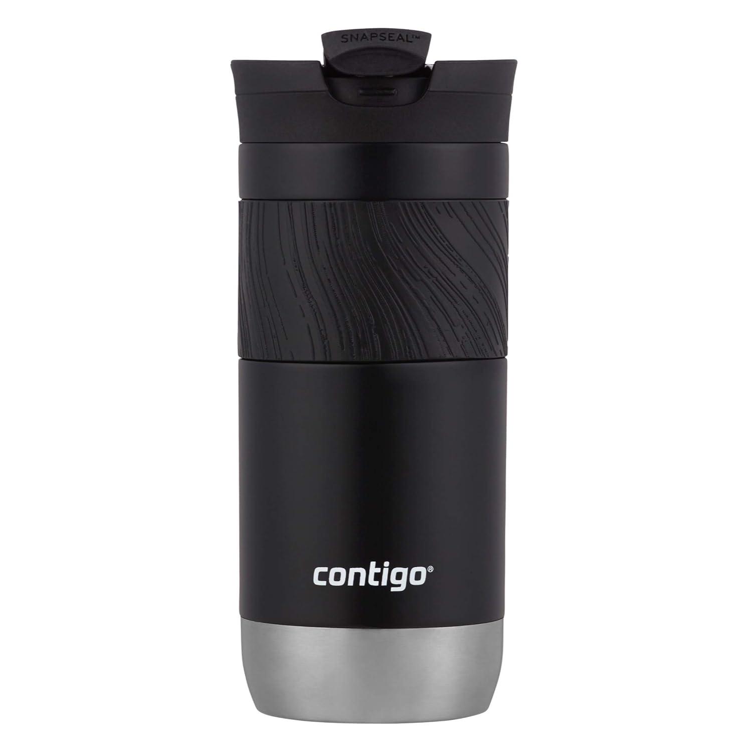 Contigo Byron 2.0 16oz Stainless Steel Travel Mug with SNAPSEAL Lid and Grip Licorice: Insulated Coffee Cup for Travel