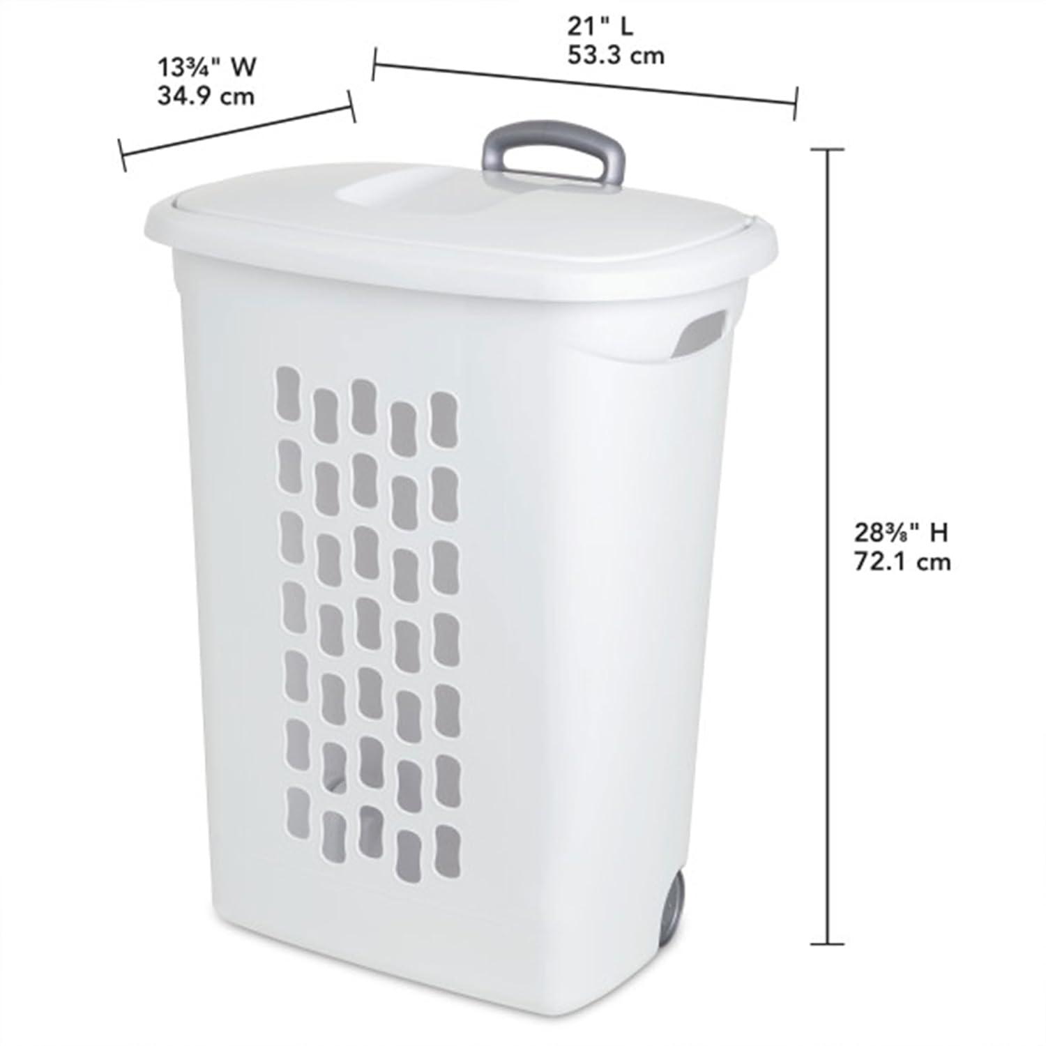 White Plastic Wheeled Laundry Hamper with Lid