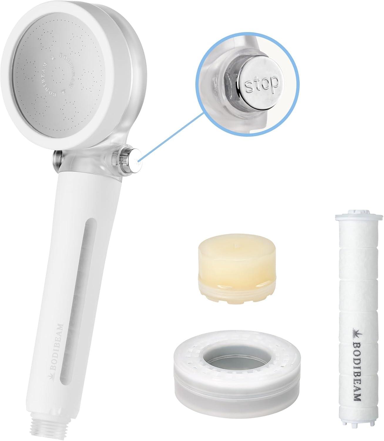 Filtered Shower Head with Handheld - Vitamin C & 3 Stage Filter System, High Pressure with On/Off Switch, Removes Chlorine & Filters Hard Water for Dry Skin & Hair, Made in Korea - Pure White