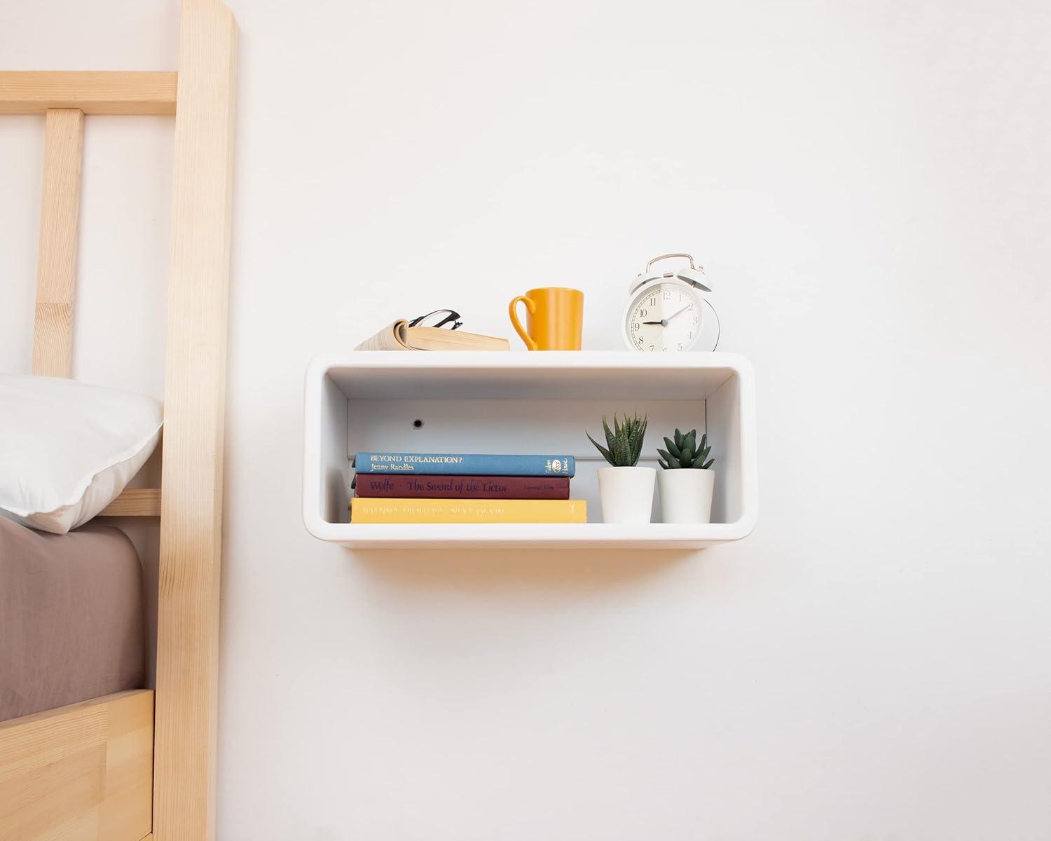White Spruce Wood Floating Nightstand with Open Shelf