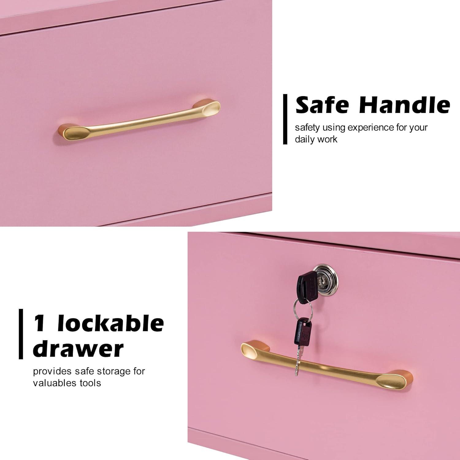 Pink Particle Board Wall Mount Styling Station with Gold Accents