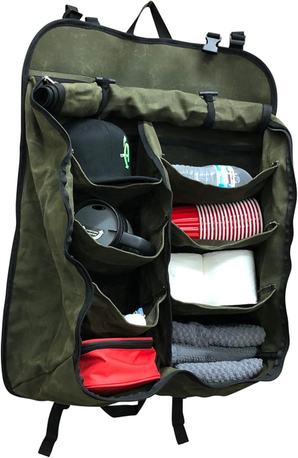 Green Waxed Canvas Camping Gear Storage Bag with 8 Pockets