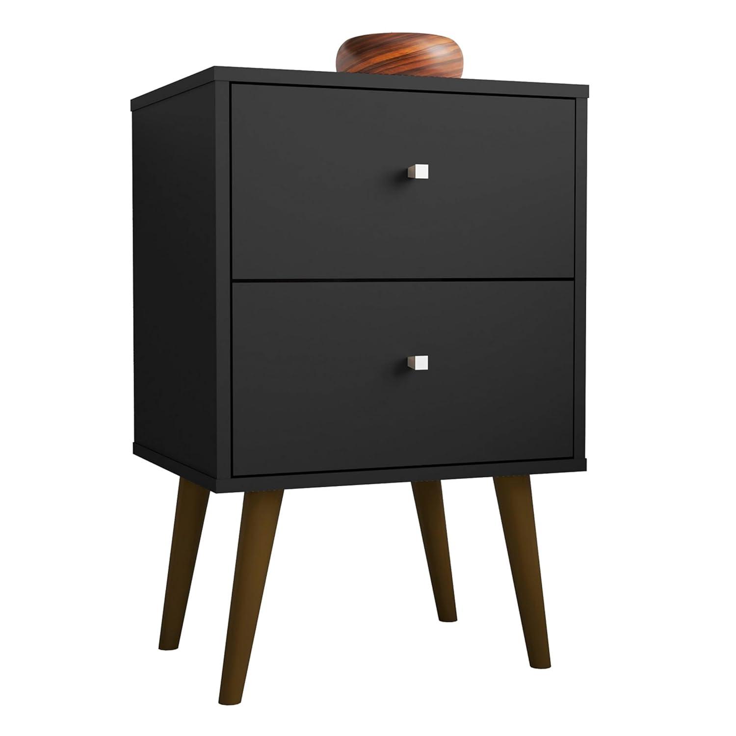 Manhattan Comfort Liberty 2.0 Mid Century Modern Nightstand Black: Particle Board Construction, Storage Drawer, Rectangle Shape