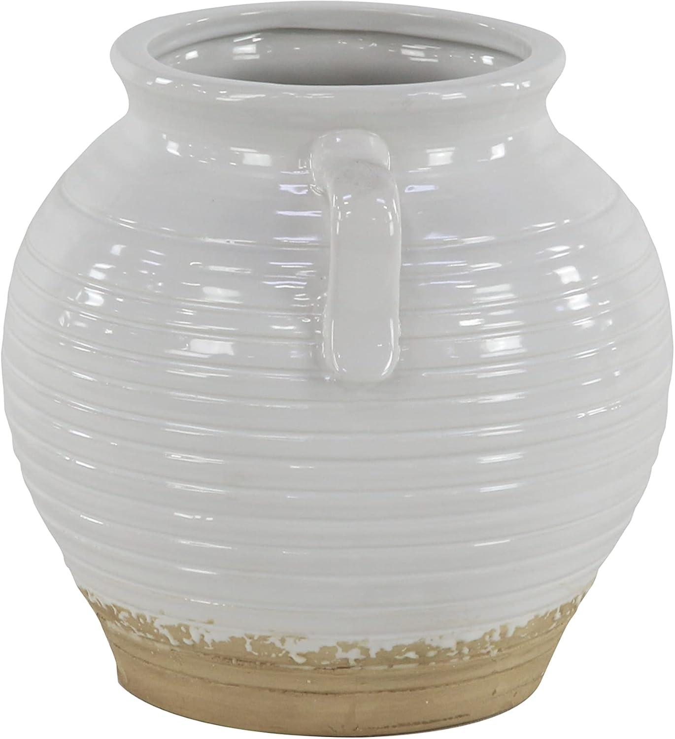 8" Wide Ceramic Planter Pot with Side Handles White - Olivia & May: Indoor Stoneware, Weather-Resistant