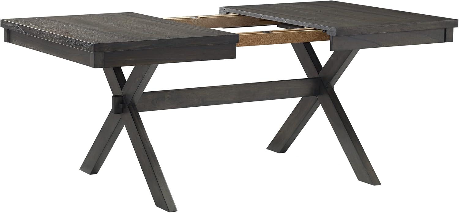 Crosley Hayden Extendable Dining Table Slate: Rustic Farmhouse Style, Seats 8 with Leaf, MDF & Rubberwood