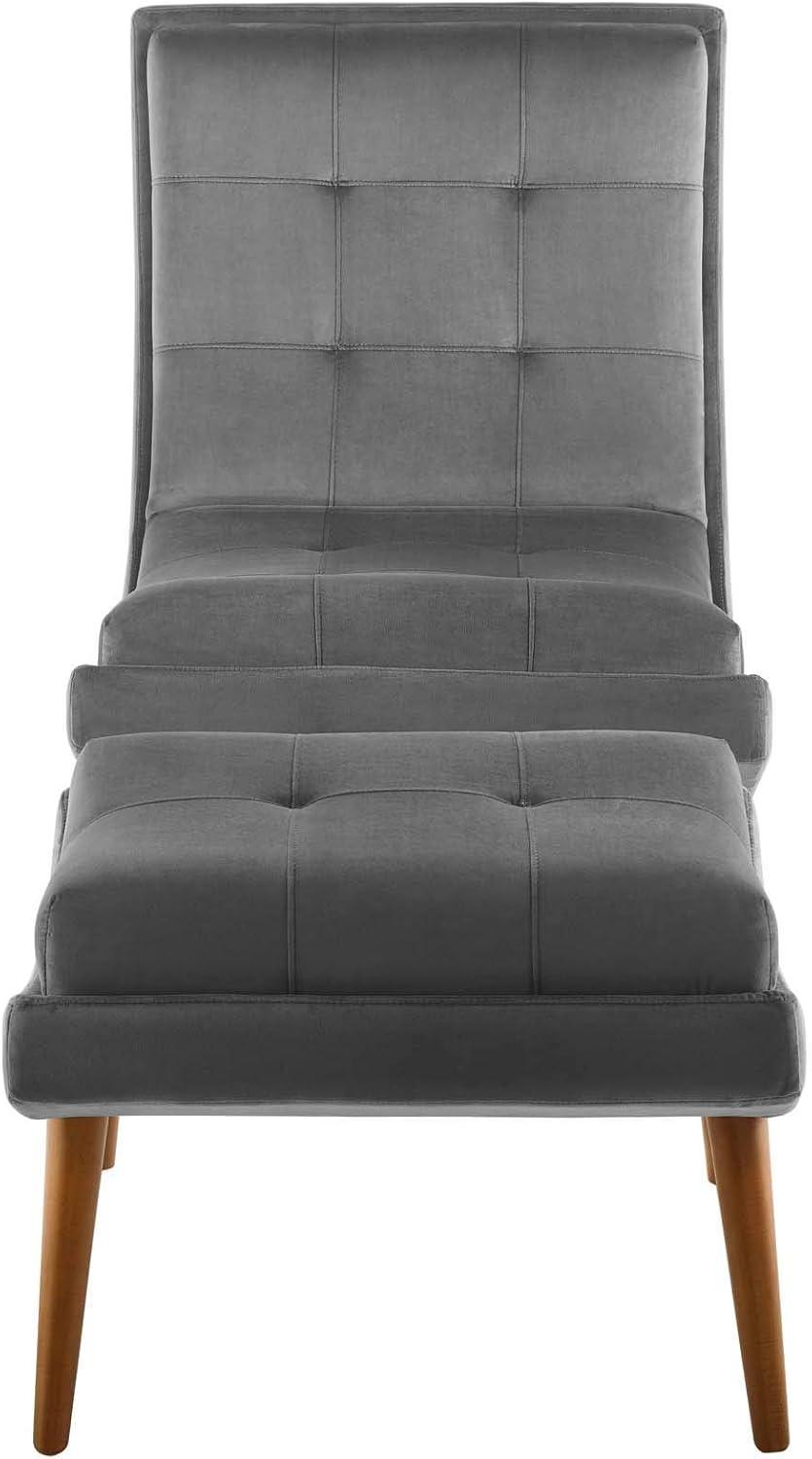 Modway Ramp Performance Velvet Lounge Chair and Ottoman Set in Gray