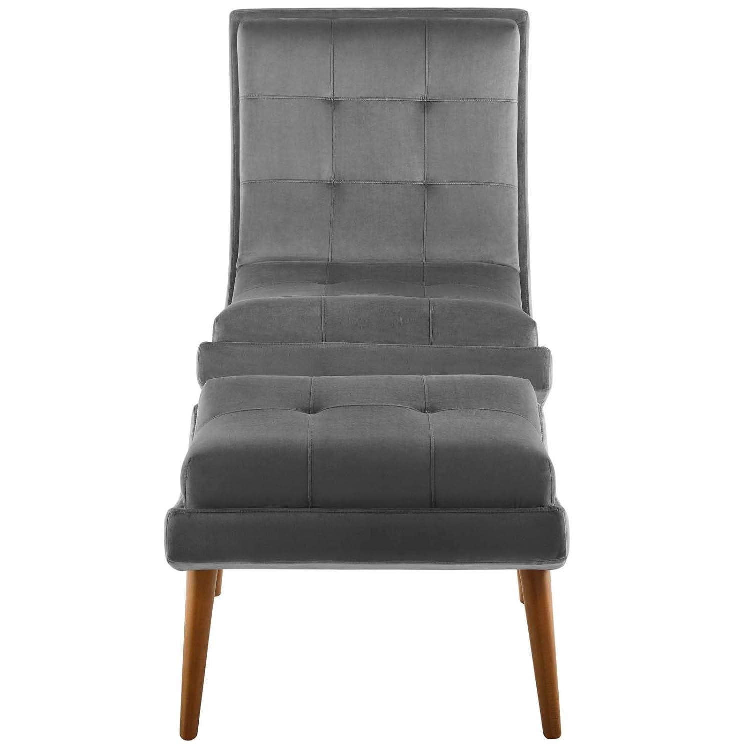 Modway Ramp Performance Velvet Lounge Chair and Ottoman Set in Gray