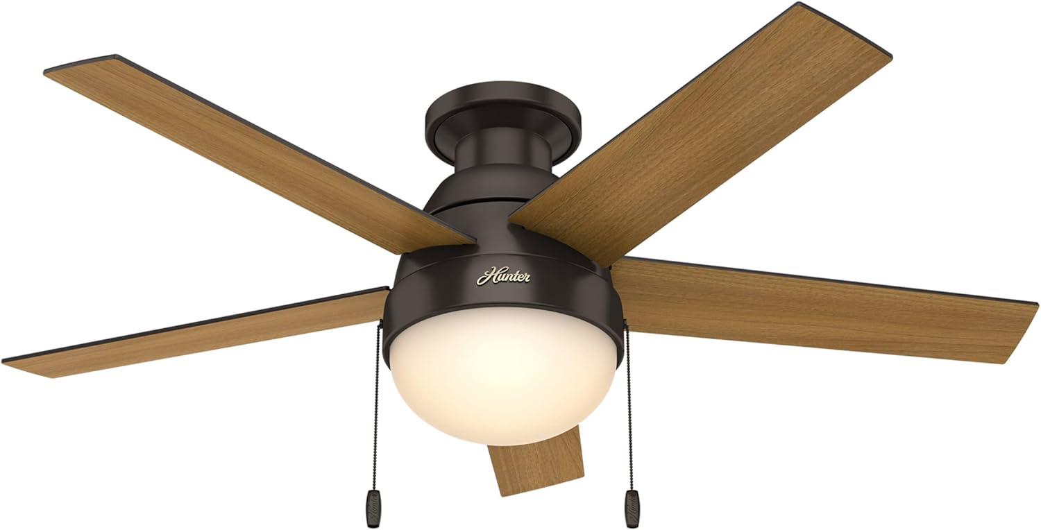 46" Anslee 5 - Blade LED Flush Mount Ceiling Fan with Pull Chain and Light Kit Included