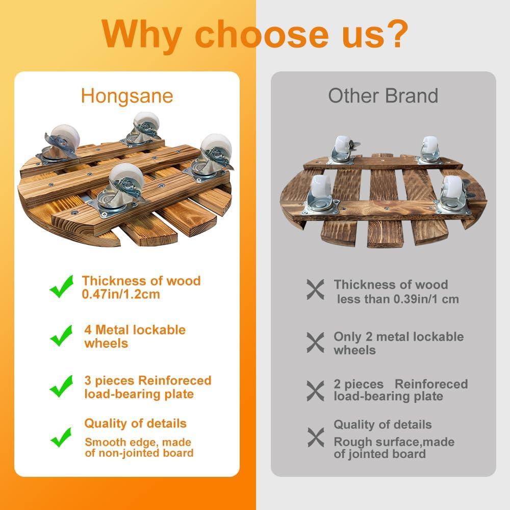 BUSATIA 2pack 12" Plant Caddy Plant Stand with Wheels,Rolling Plant Stand Heavy Duty Wooden Round Plant Dolly Rollers with 360°Metal Lockable Casters Indoor Outdoor Pot Plant Roller Base Caddies