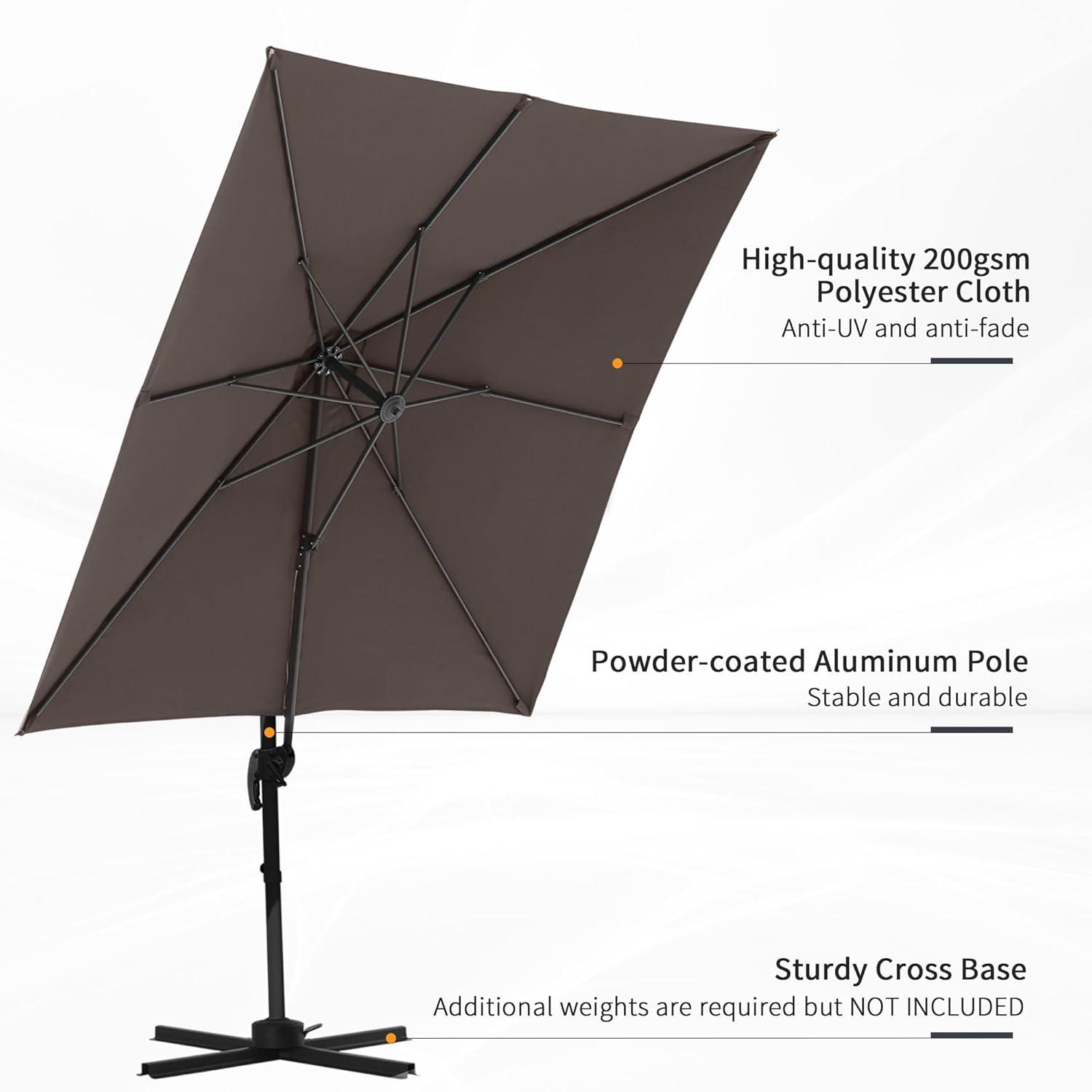 8FT Dark Brown Aluminum Cantilever Patio Umbrella with Cross Base