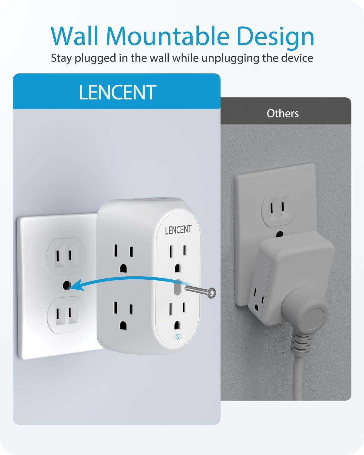 LENCENT 2 Prong Power Strip,3 to 2 Prong Grounding Outlet Adapter 6 Outlet PD20W &2 USB A Port,1728J Surge Protector, 3-Sided Wide Spaced Extender, Polarized Plug,Wall Mount for Non-Grounded Outlet