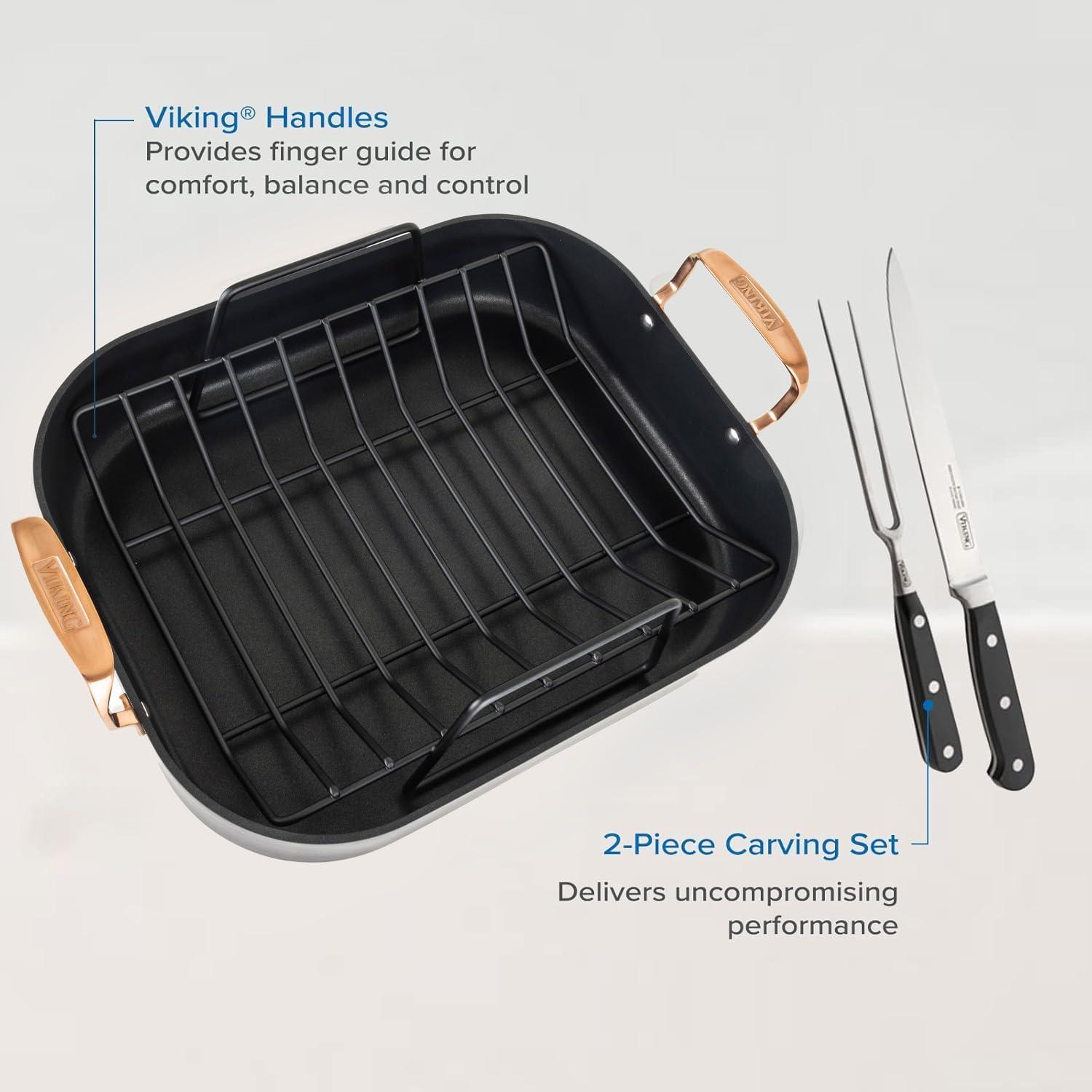 Viking Hard-Anodized Non-Stick 16" Roaster with Rack and Carving Set