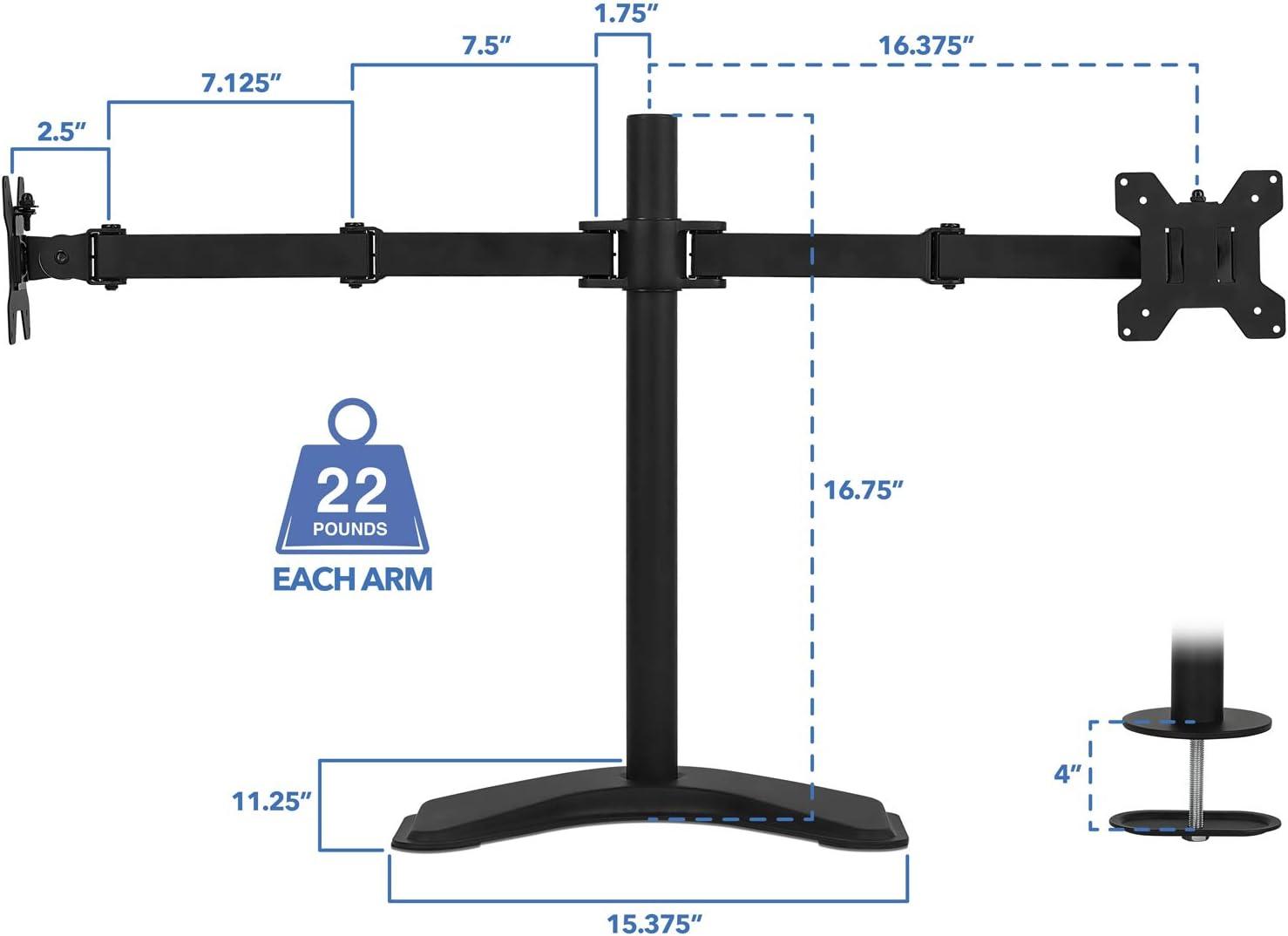 Black Dual Monitor Desk Mount with Adjustable Arms