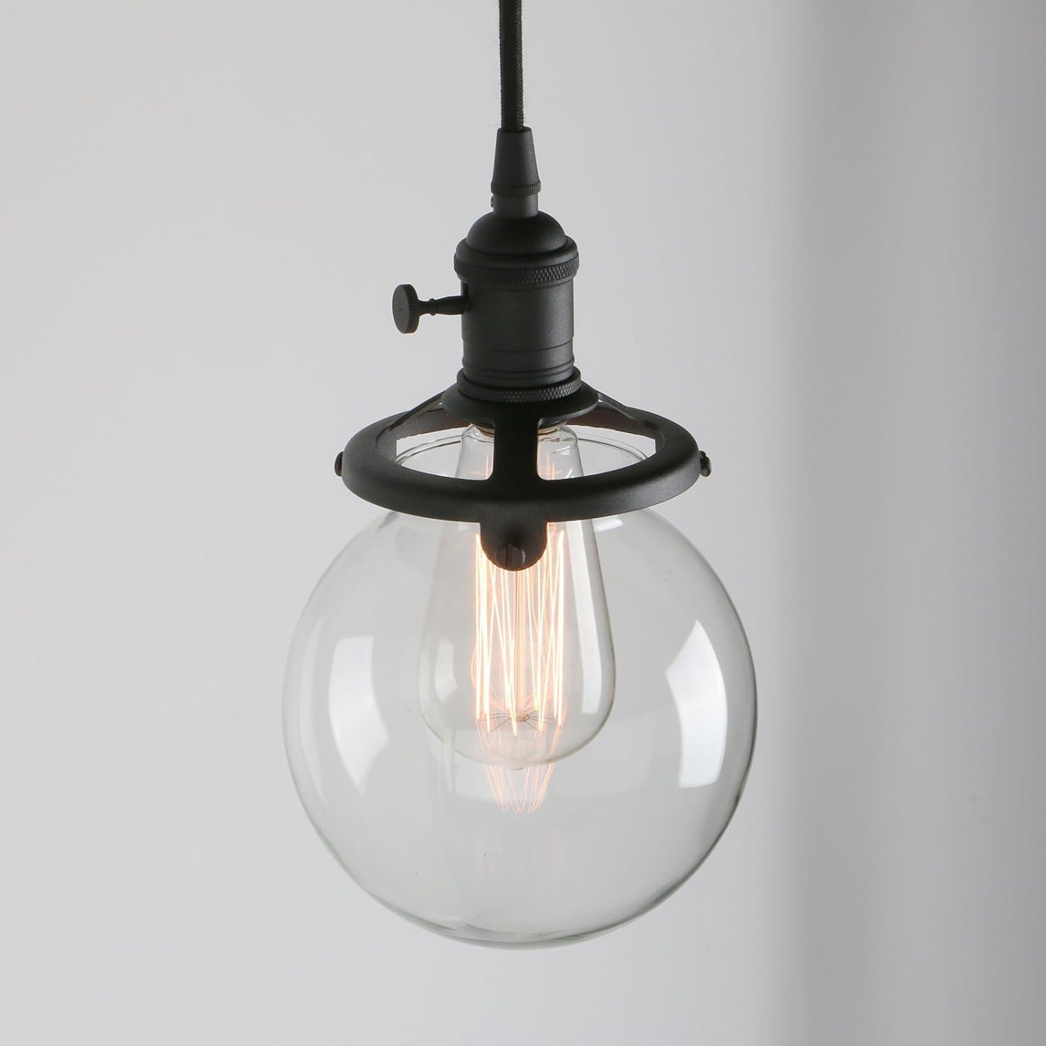 PERMO Vintage Rustic Industrial 3-Lights Kitchen Island Chandelier Triple 3 Heads Pendant Hanging Ceiling Lighting Fixture with Funnel Flared Clear Glass Shade (Black)