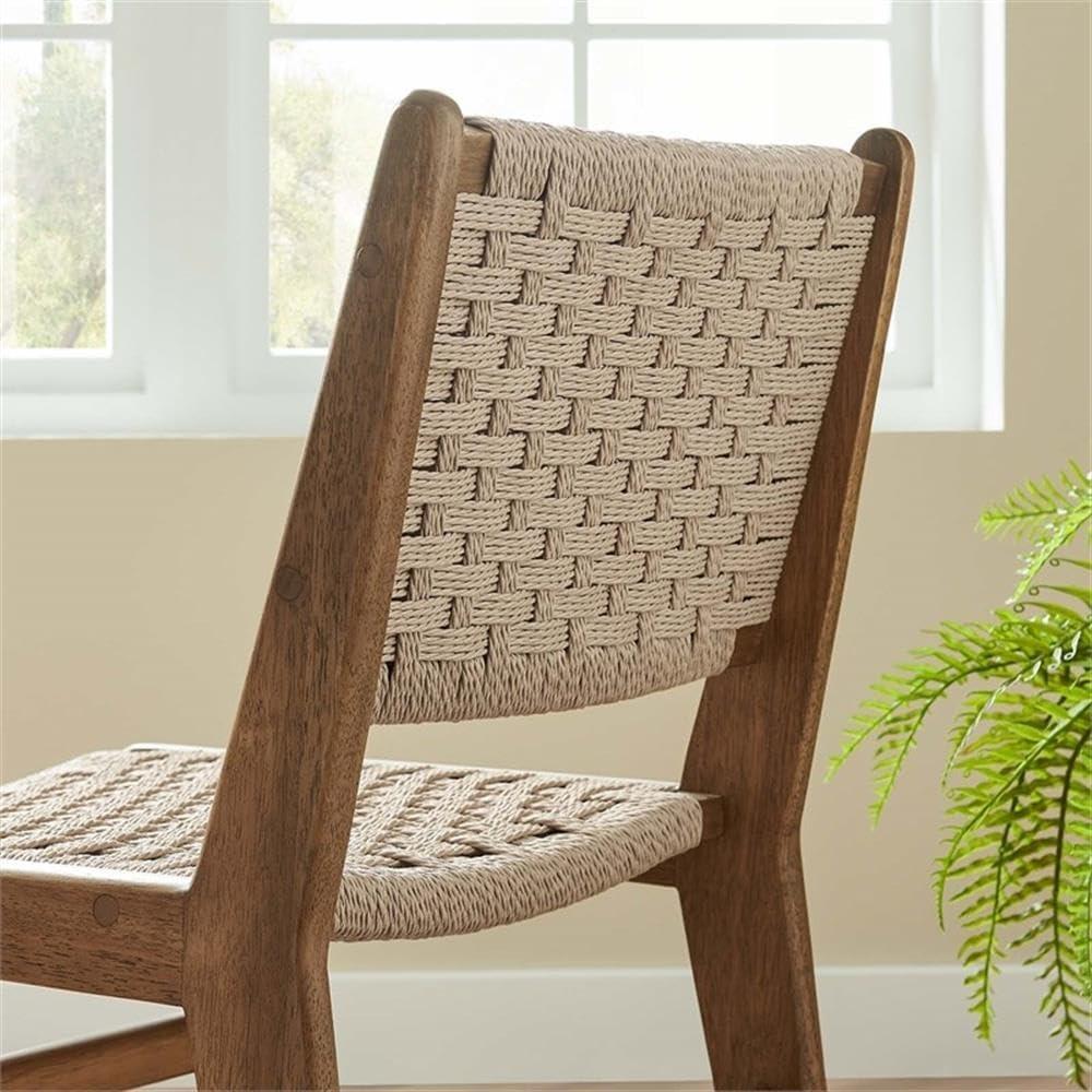 Walnut Natural Woven Rope Upholstered Side Chair Set