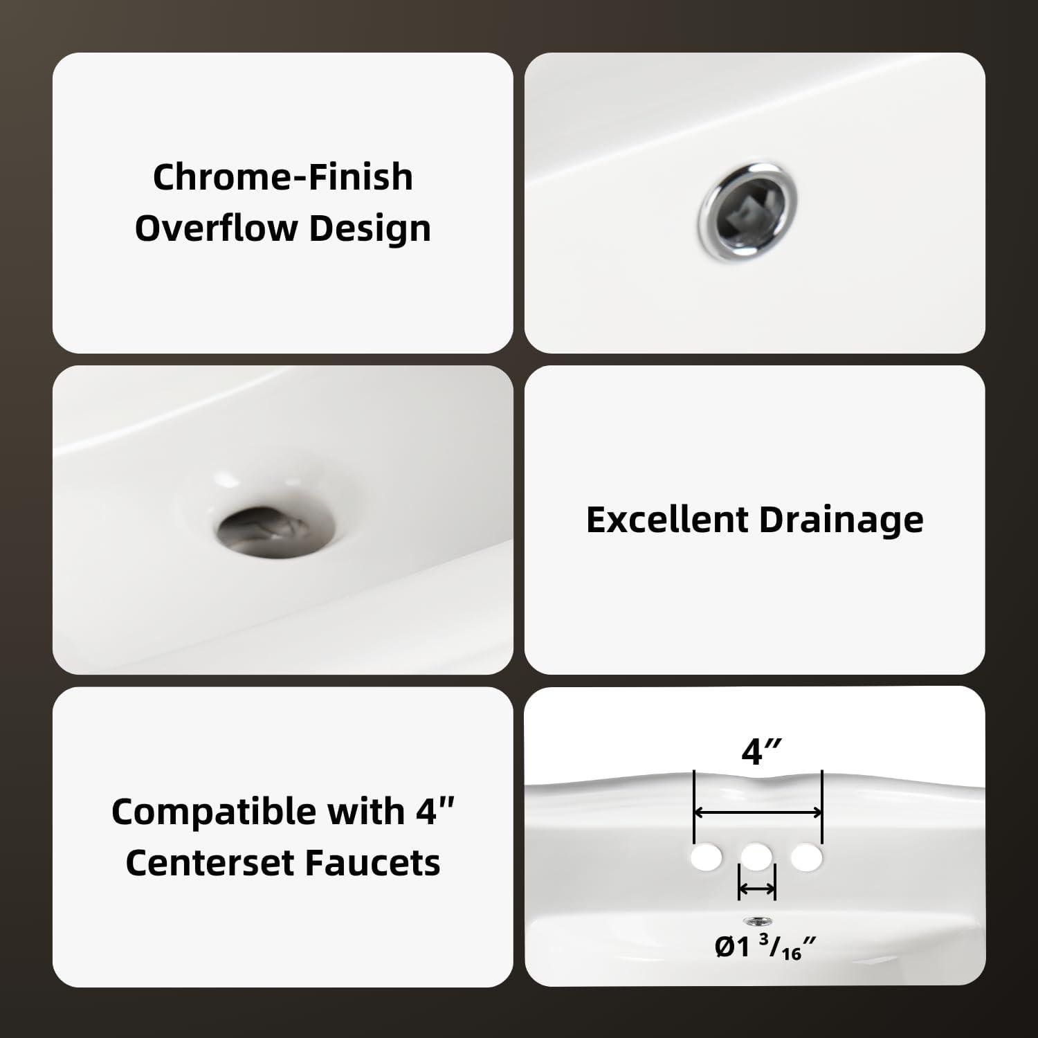 Classic Vintage Bathroom Pedestal Sink, Los Flexi 23"W x 19"D White Ceramic Freestanding Sinks for bathrooms, Overflow, 3 Pre-Drilled Holes for 4-Inch Faucets, Easy Install