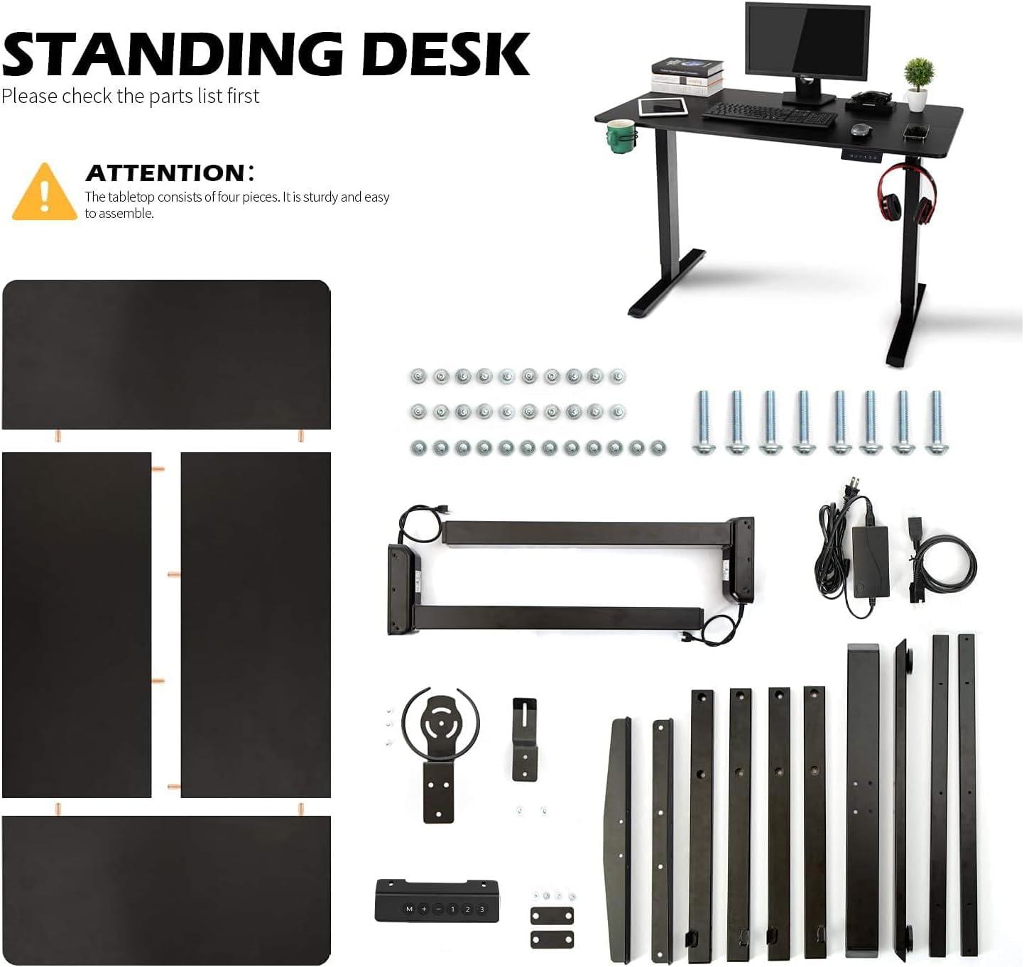 Black Adjustable Height Standing Desk with Drawer and Cup Holder