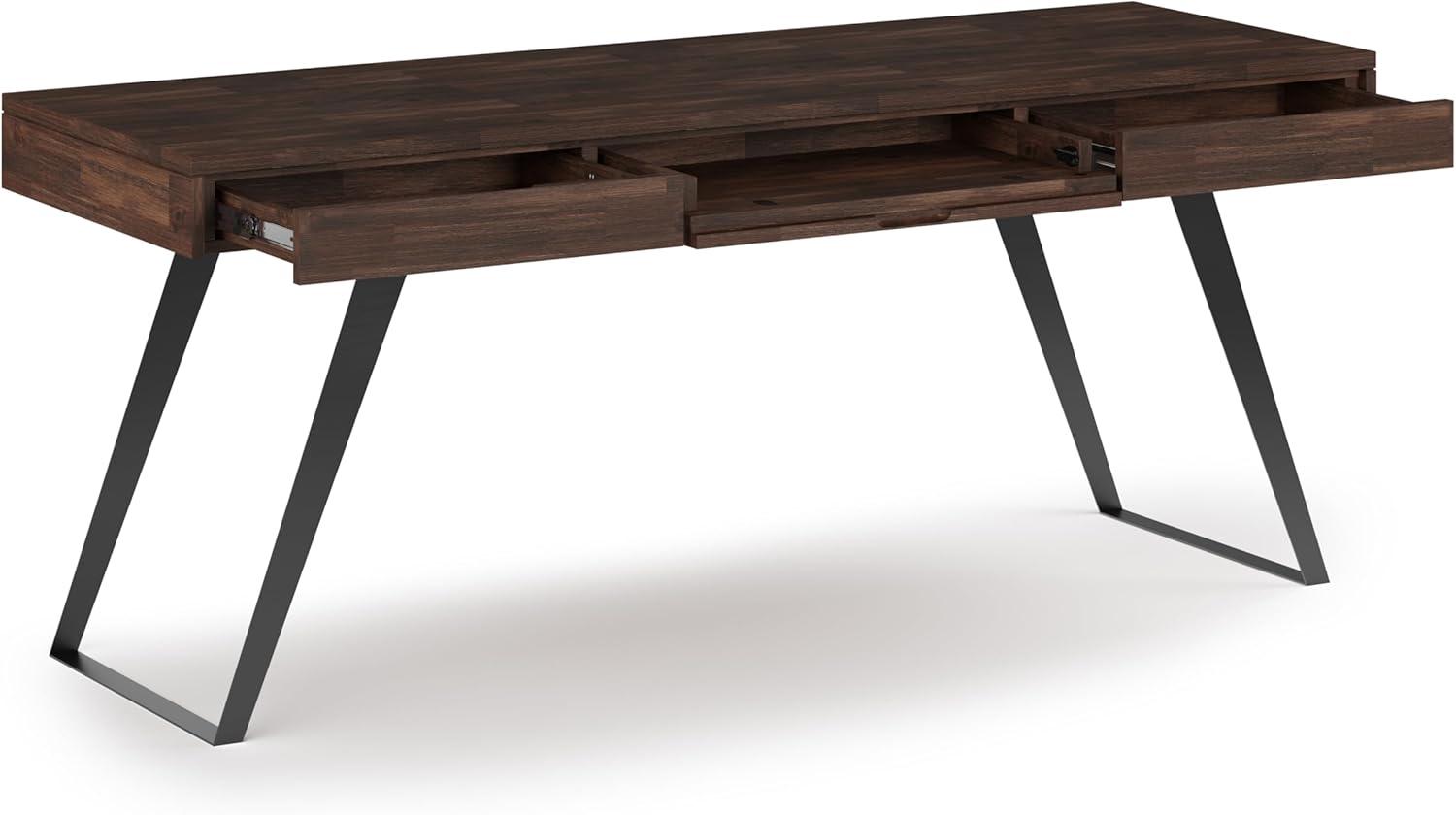 Simpli Home Lowry Solid Acacia Wood Desk, Industrial Style with Keyboard Tray and 2 Drawers