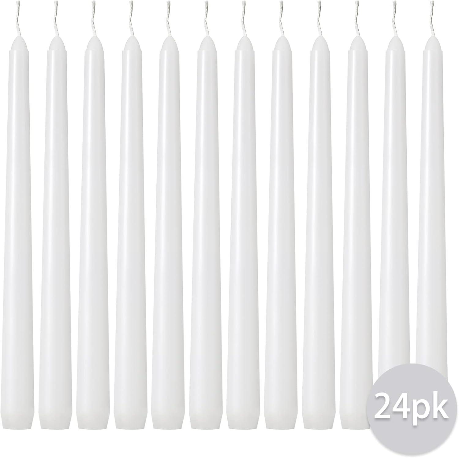 Kedtui Taper Candles 10 inch (H) Dripless, Set of 24 White Unscented and Smokeless Taper Candles Long Burning, Paraffin Wax with Cotton Wicks for Burning 8 Hours Time