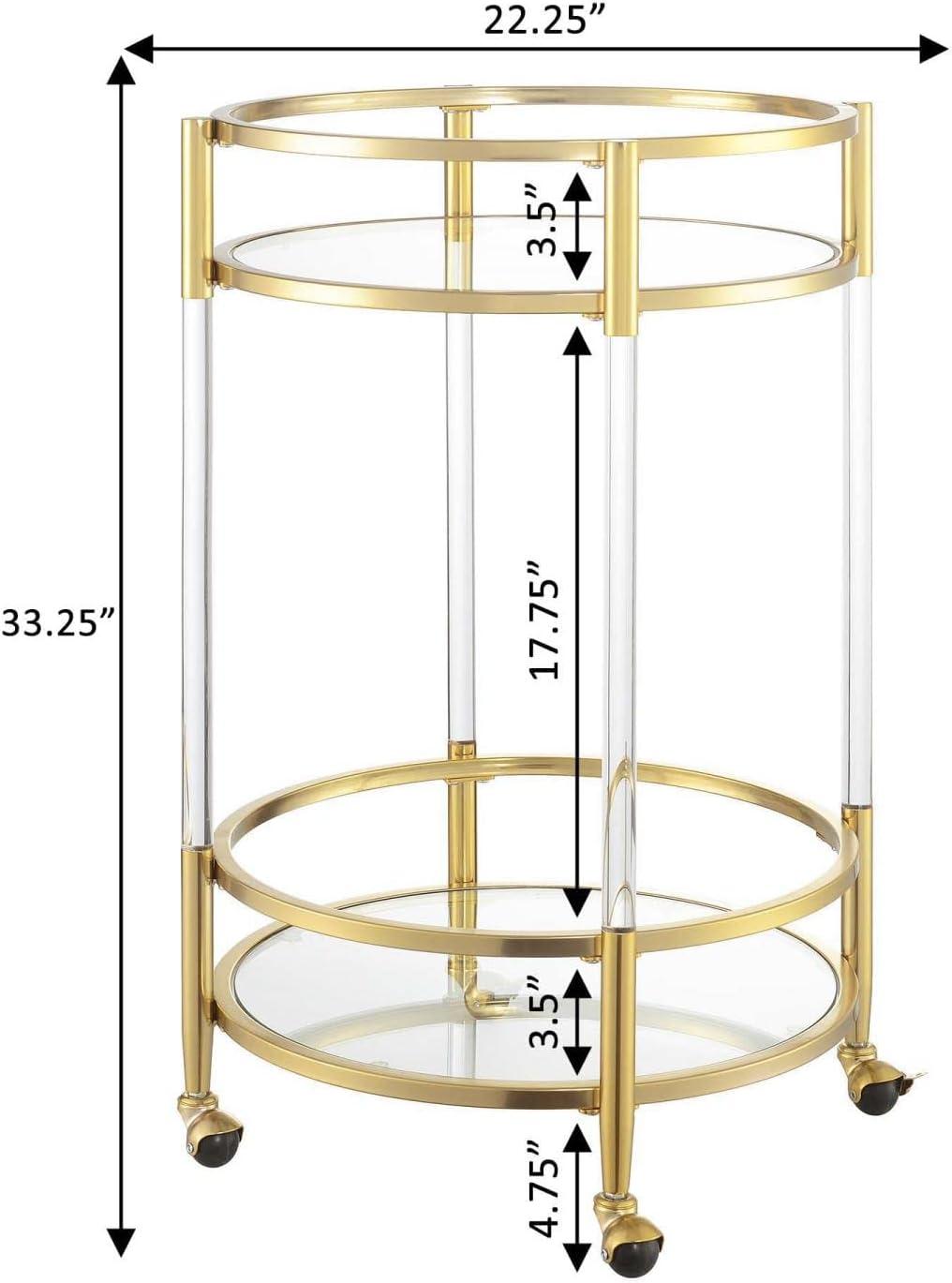 Royal Crest 23" Clear Glass and Gold Round Bar Cart with Storage