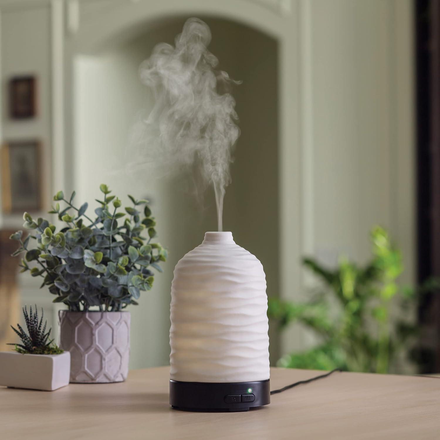 Harmony White Ceramic Ultrasonic Essential Oil Diffuser with LED Lights