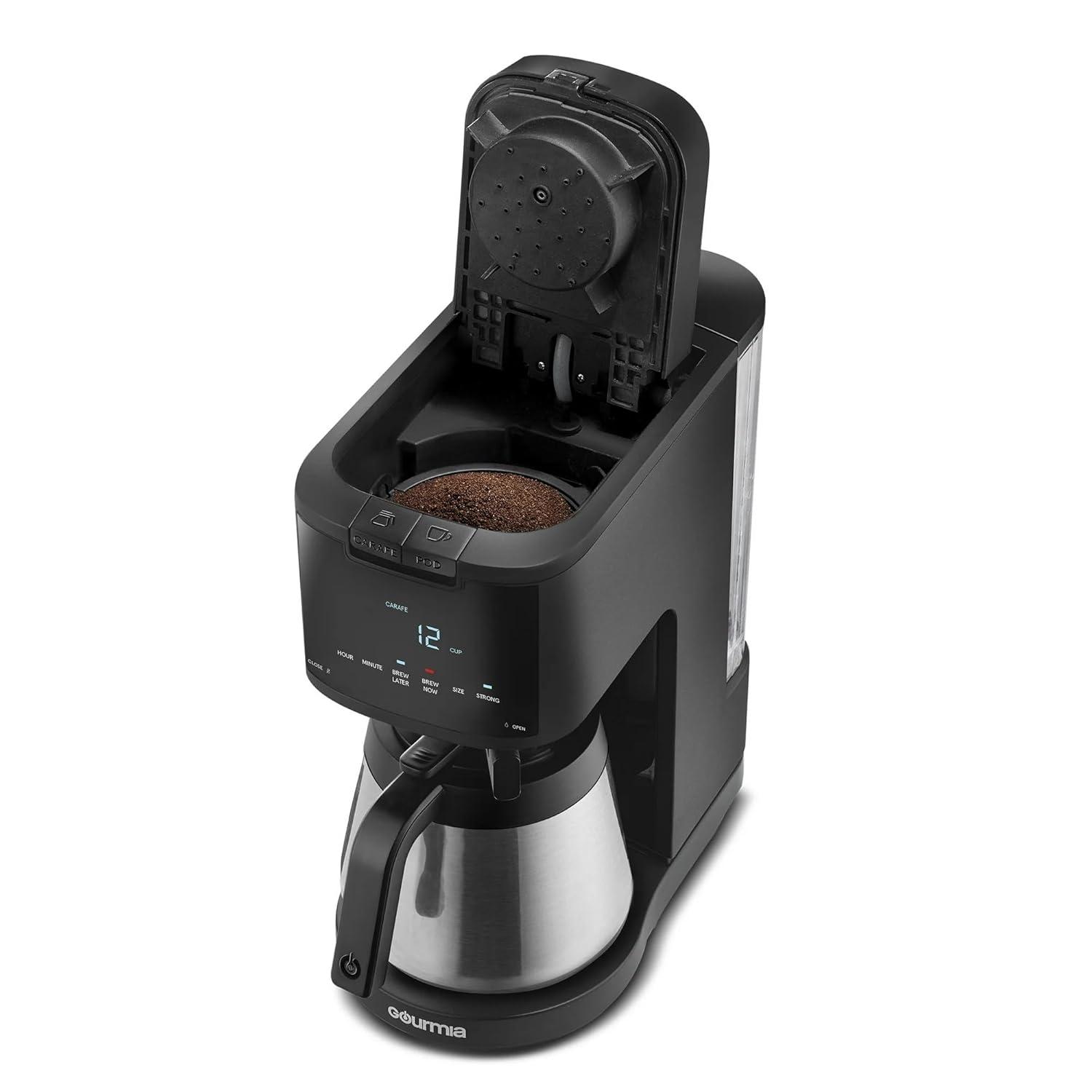 Gourmia 12 Cup Drip Coffee Maker with Thermal Carafe Black: Stainless Steel, Electric, Dishwasher-Safe Parts, 2-Year Warranty