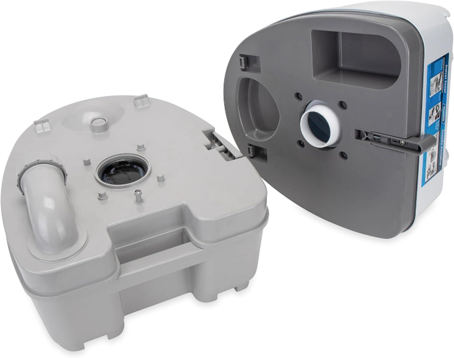 Camco Camping/RVing Premium Travel Toilet | Features a 5.3-Gallon Detachable Holding Tank, Pump Flush Design & Spring-Loaded Latch (41544)