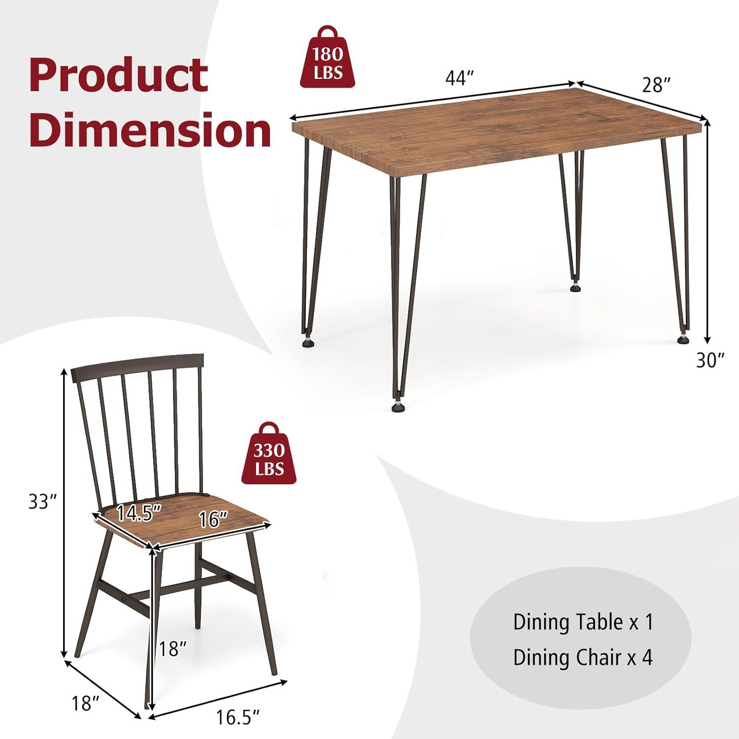 Teak and Metal 5-Piece Dining Set with Swivel Feet