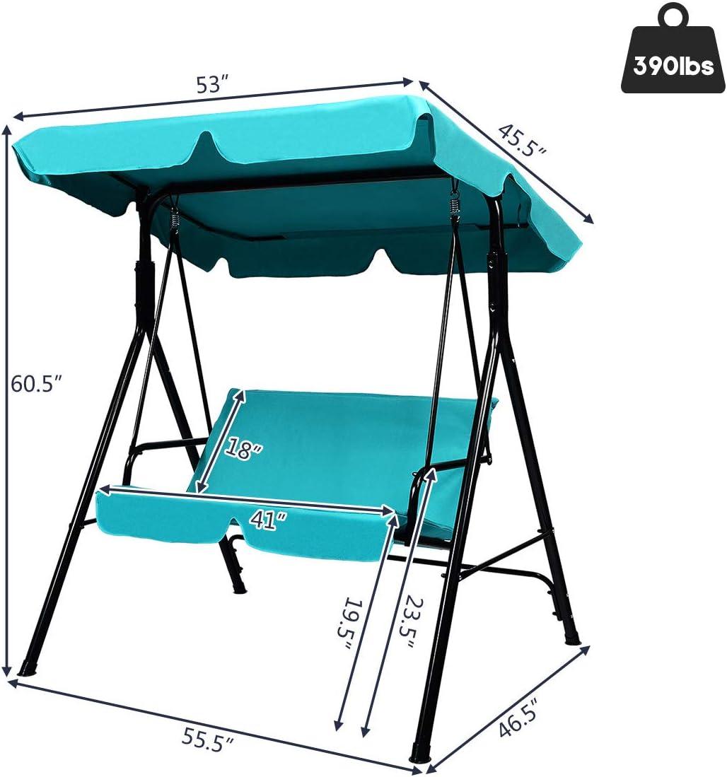 2-Person Turquoise Steel Patio Swing with Adjustable Canopy