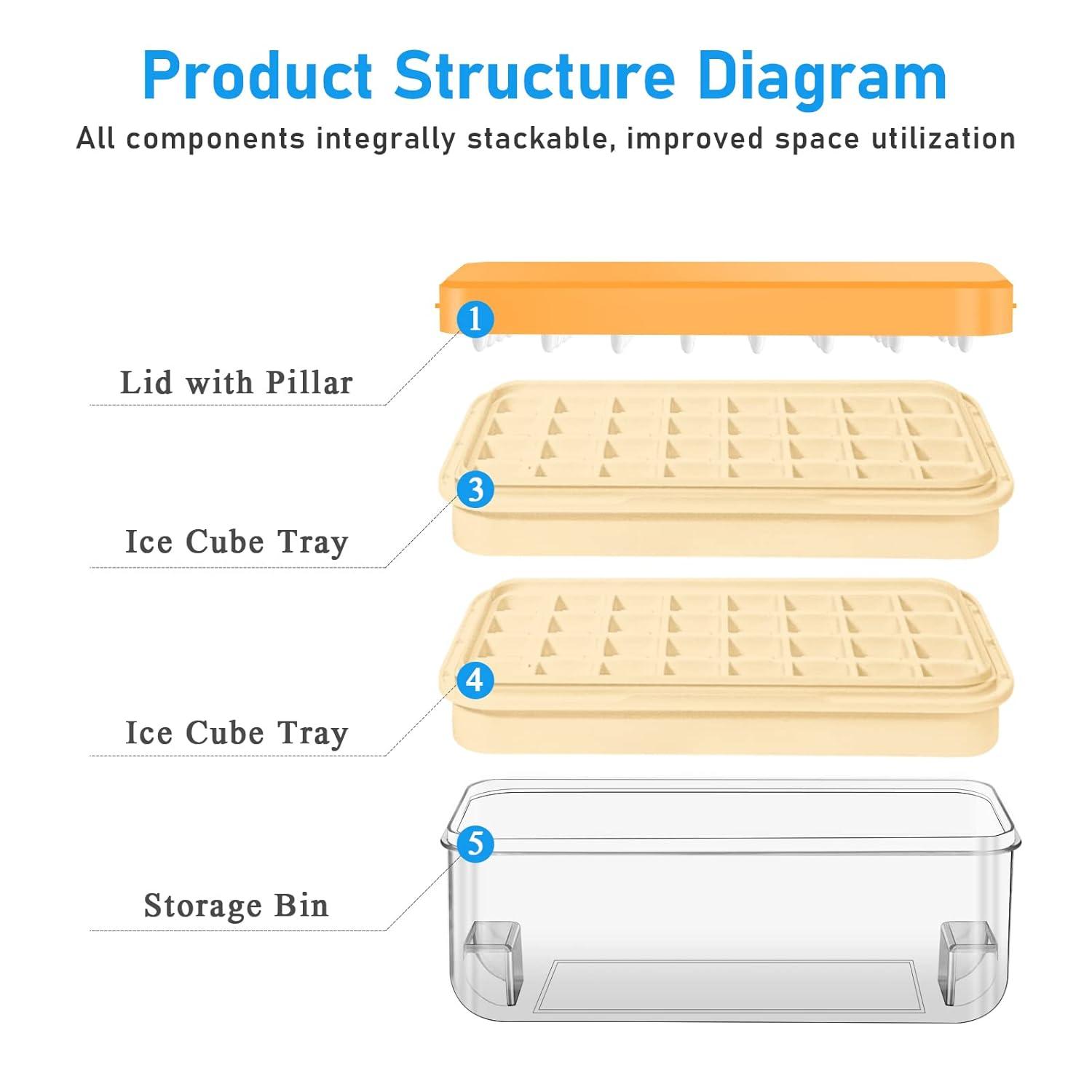 Ice Cube Tray with Lid and Bin, 64 pcs Ice Tray Kit with Ice Scoop, Ice Cube Pop Out Tray, Ice Cube Trays for Freezer, Ice Cube Molds, BPA Free, Easy Release Stackble Spill-Resistant (Green)
