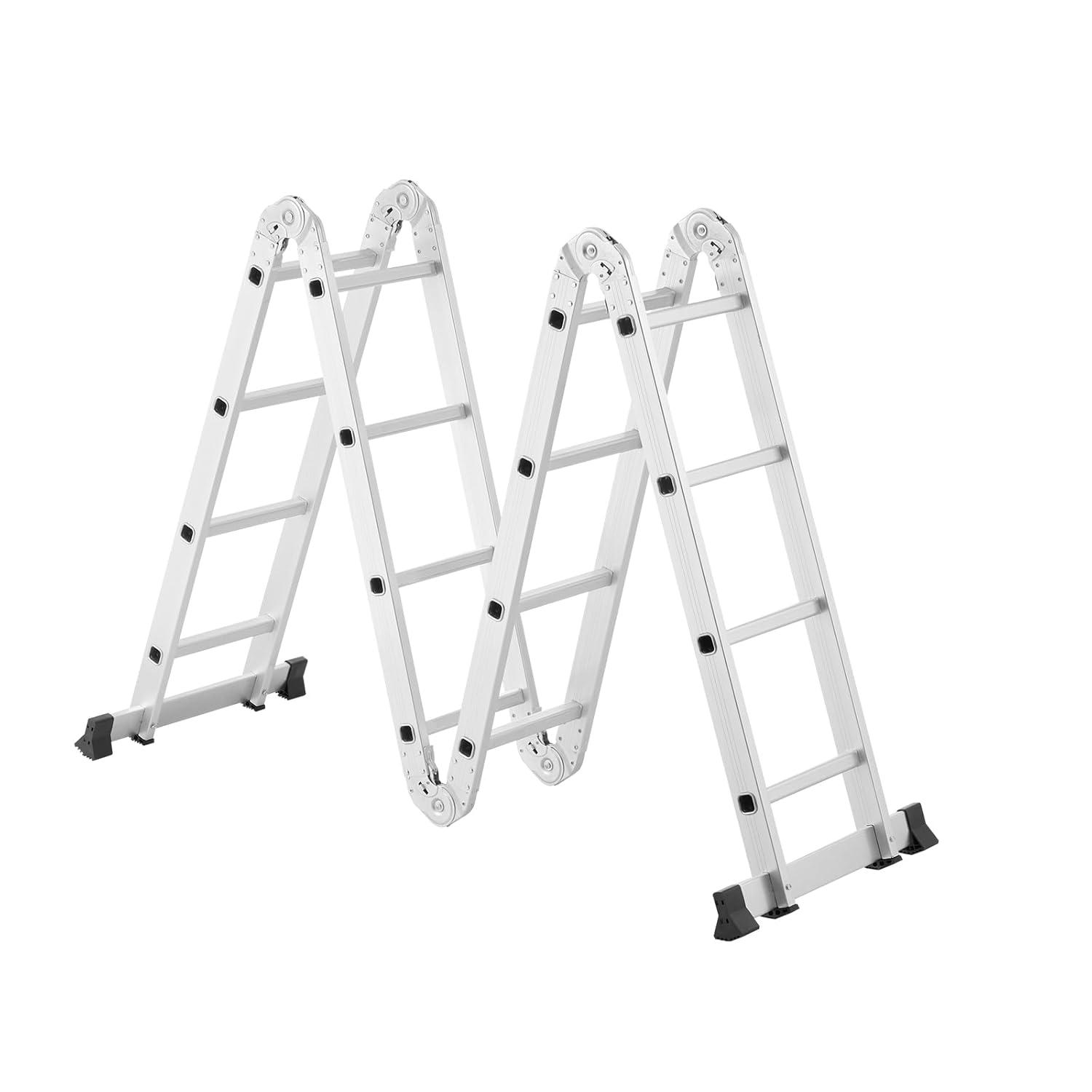VEVOR Multi-Purpose Folding Ladder, 7-in-1 Tall Extension Step Ladder, A Frame 4 Step Telescoping Ladder, 15.5ft Reach Height Heavy Duty Adjustable Ladder, 330 lbs Capacity for Home Outdoor