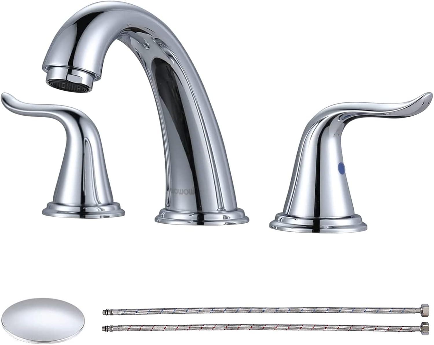 Chrome Widespread 2-Handle Bathroom Faucet with Drain Assembly