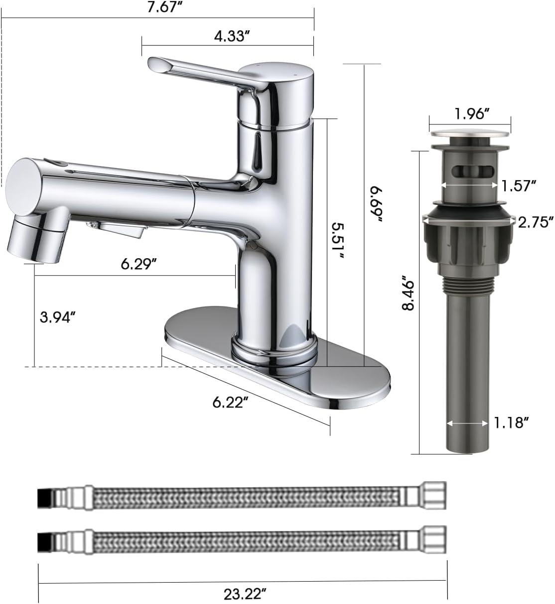 Chrome Single Handle Bathroom Faucet with Pull Out Sprayer